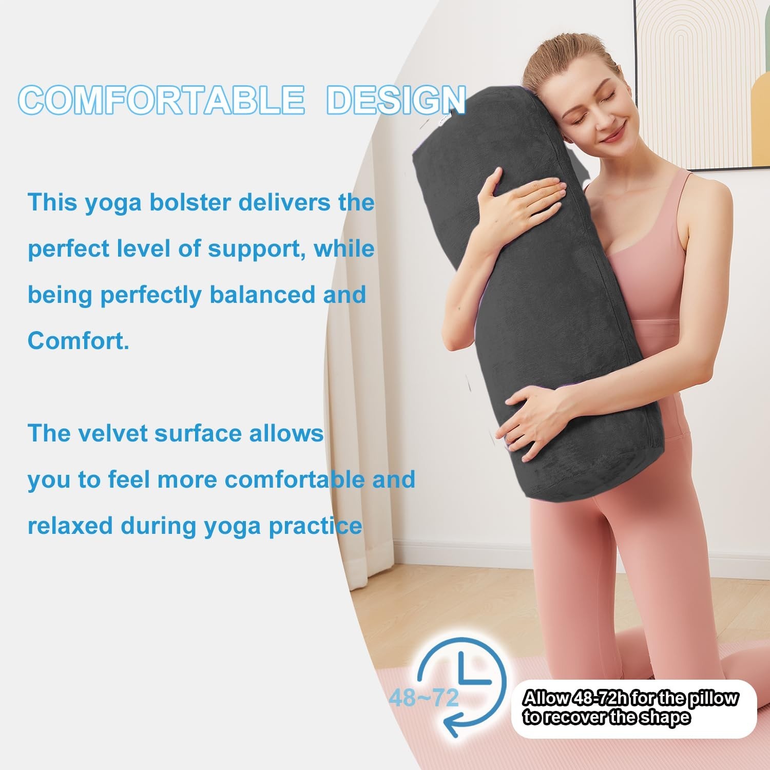 Yoga Bolster Pillow for Restorative & Yin Yoga – Meditation Pillow with Velve…