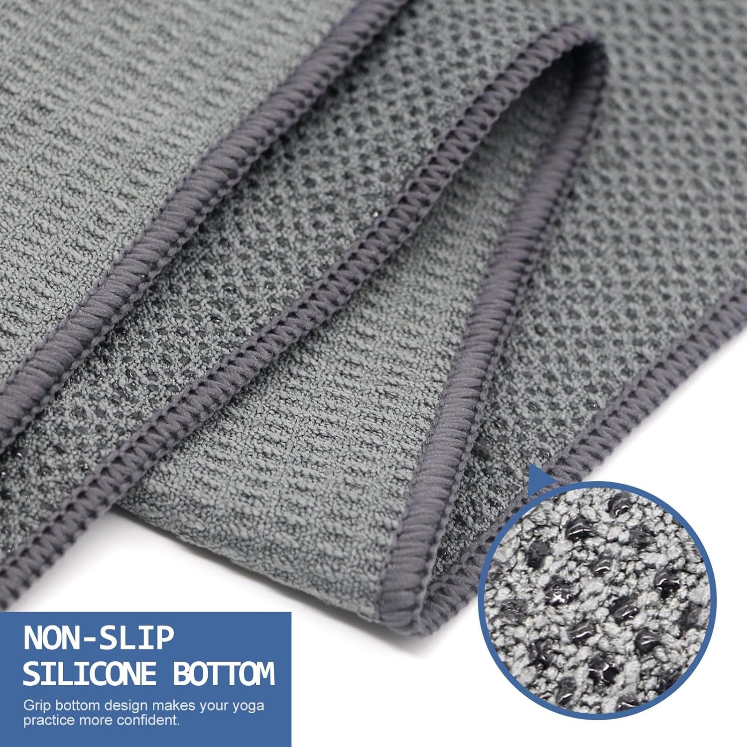 Eunzel Hot Yoga Towel, Non-Slip Mat Towel with Silicone Grip Large, Grey