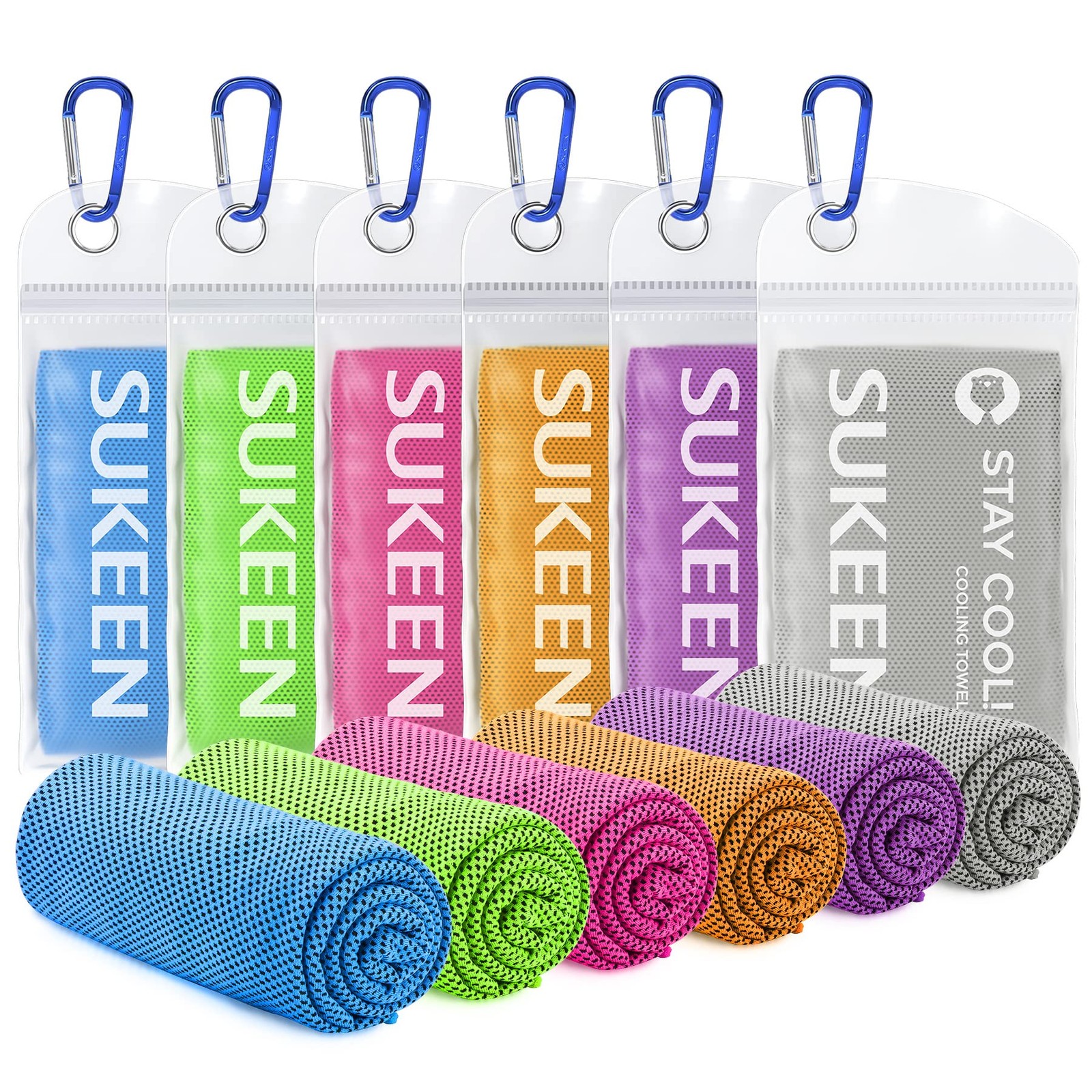 Sukeen Cooling Towels 6 40&Prime; x 12&Prime;, Orange+purple+green+pink+lake Blue+gray