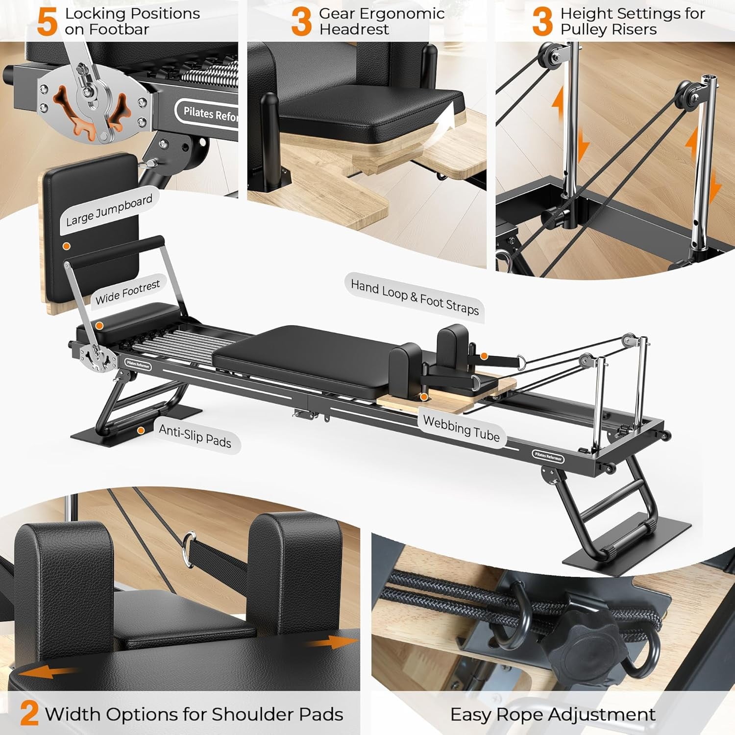 Pilates Reformer Machine, Home Pilates Equipment, Foldable Pilates Reformer