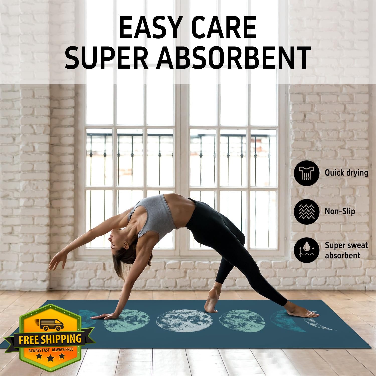 HOT Yoga Mat Towel Non Slip Sweat Absorbent Travel Bag 70×26 Moon-01