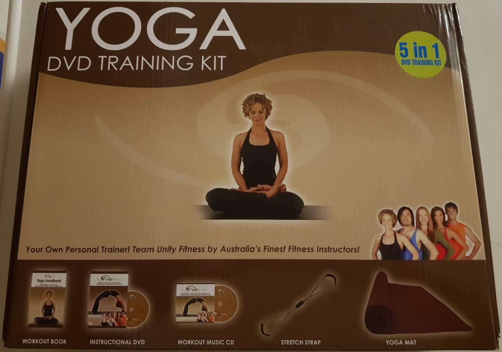 Yoga DVD Training Kit 5 in 1 DVD/CD Brand New Includes Mat and Stretch Strap