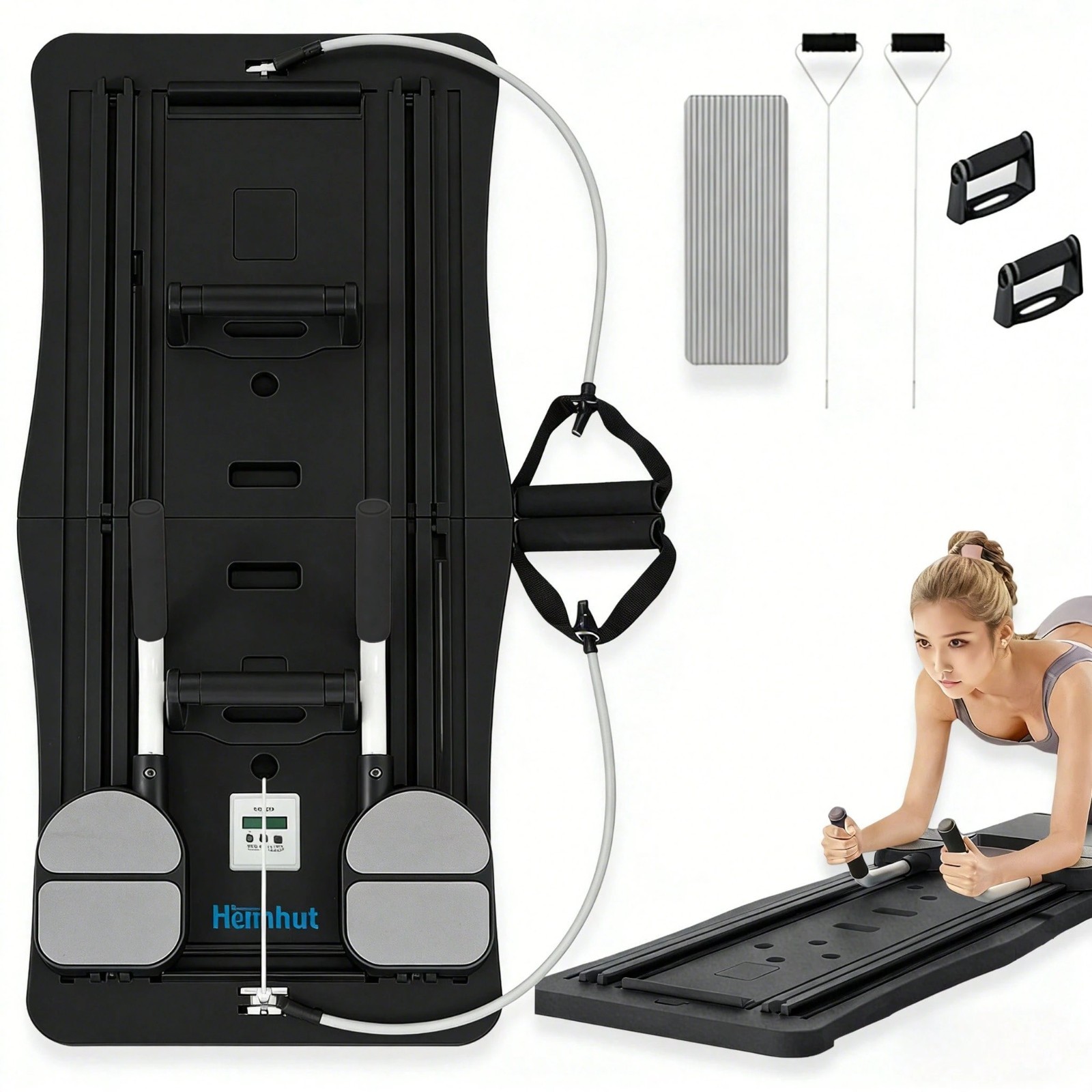 New Sleek Pilates Reformer Board 4 In 1 Foldable Black Home Gym Body Sculpt