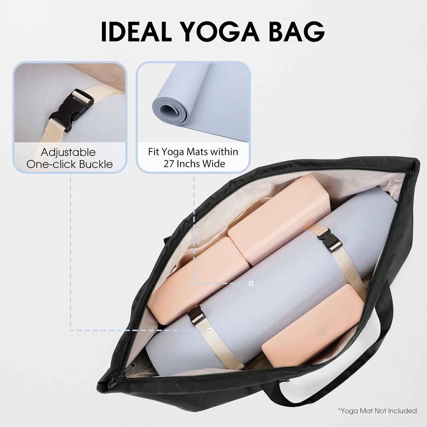 Large Yoga Mat Bag with Shoes Compartment and Wet Pocket Ladies Pilates Gym Tote