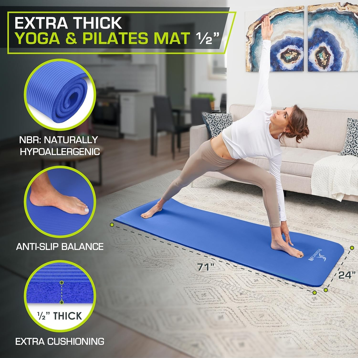 Non-Slip 1.5-Inch Yoga & Pilates Mat – Ideal for Sensitive Joints & Comfort
