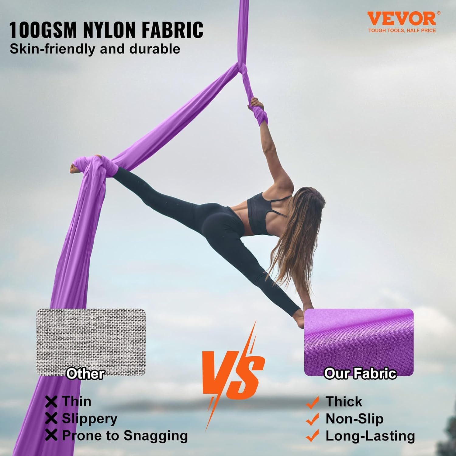 Aerial Silk & Yoga Swing, Aerial Yoga Hammock Kit with 100Gsm Nylon Fabric, Full
