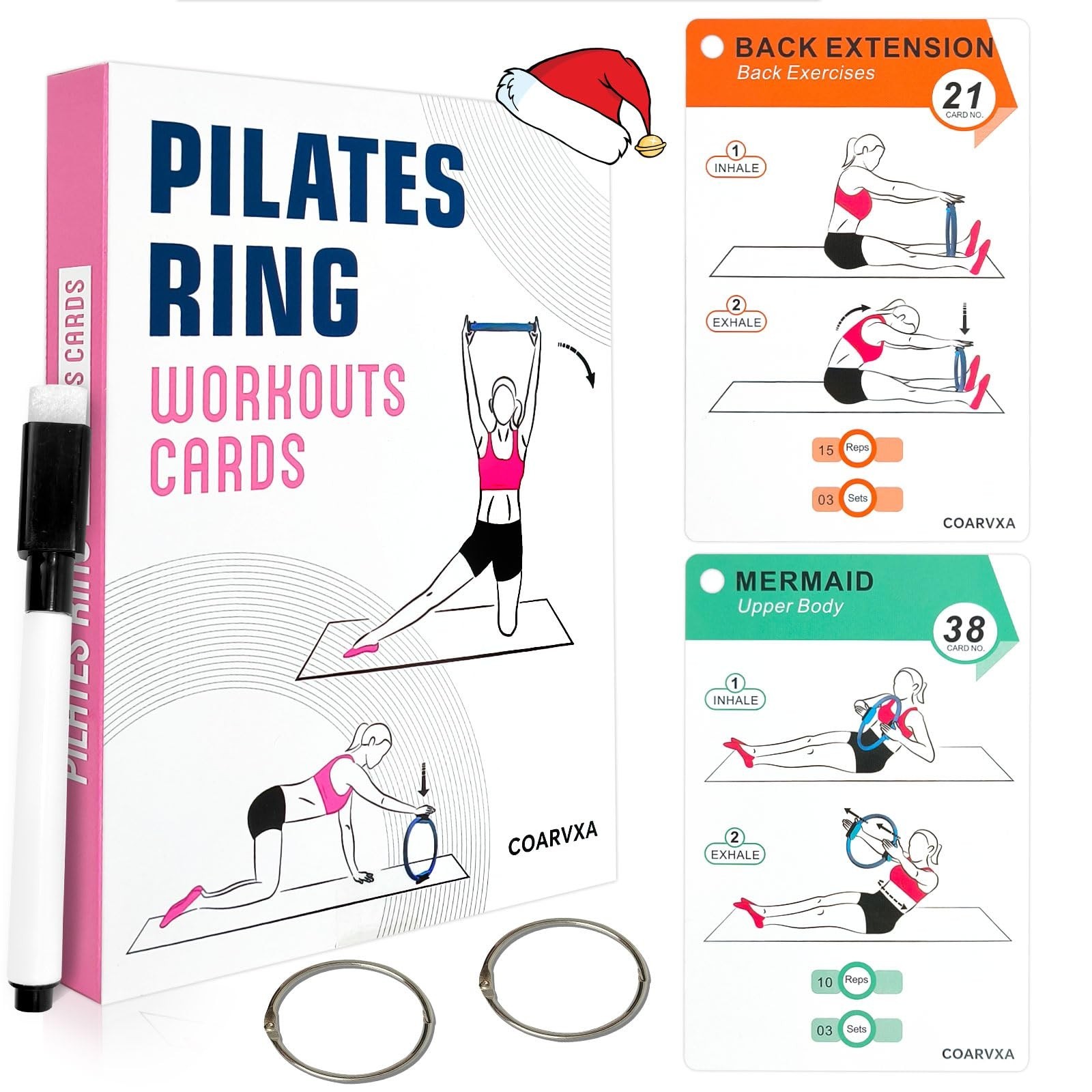 Pilates Ring Workouts for Women-58 Exercise Cards with Pilates Mat Workout Po…