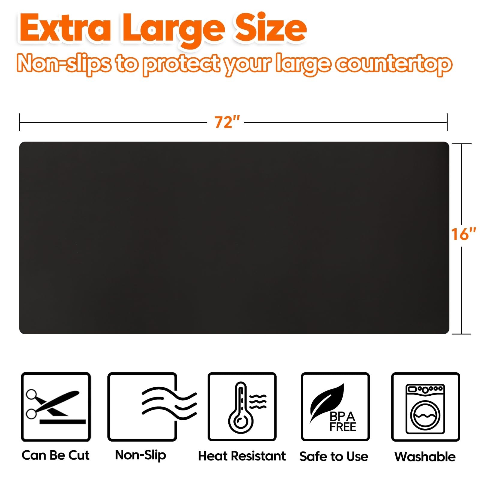 Large Silicone Mat, 72”x16” Heat Resistant Mats for Countertop, Cutt
