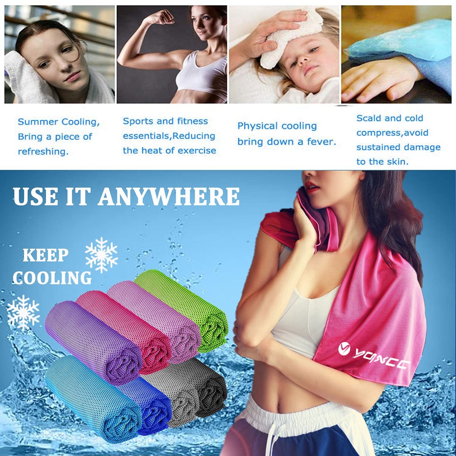 YQXCC Cooling Towels | 4 Pack 40&Prime;x12&Prime; | Cool Cold for Neck | Microfiber Soft …