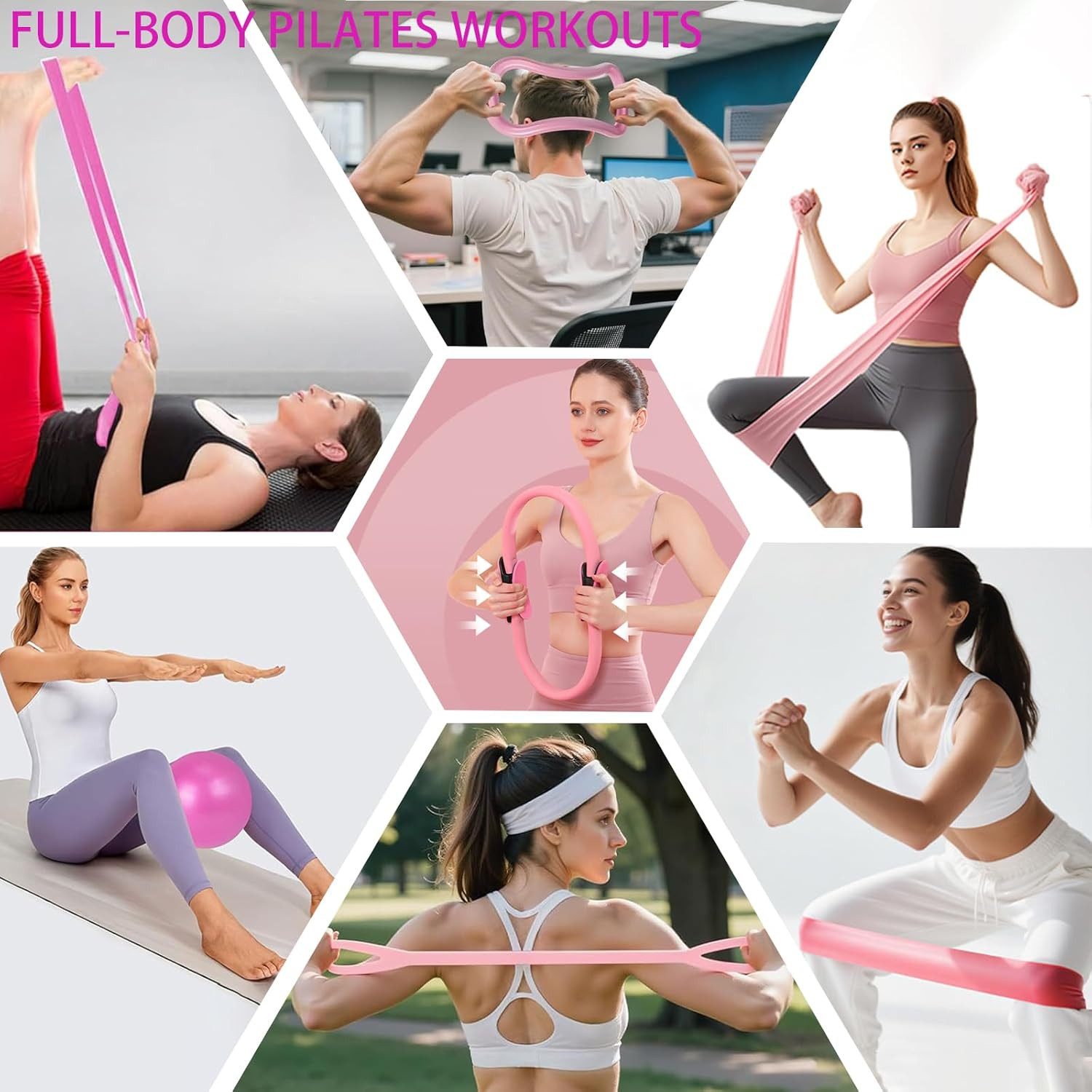 17 Pcs Pilates Equipment,Pilates Set,Women at Home Pilates Kit,Pink Pilates Ring