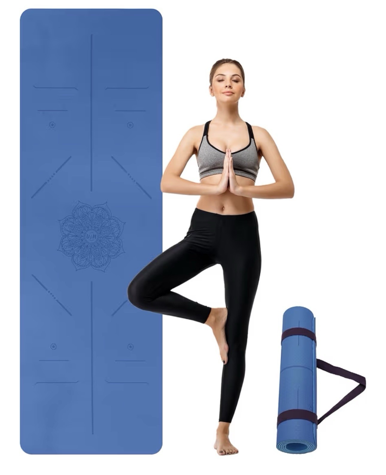 U&M Double-Sided Non-Slip Hot Yoga Mat, Sweat Resistant Natural Rubber & PU Mat