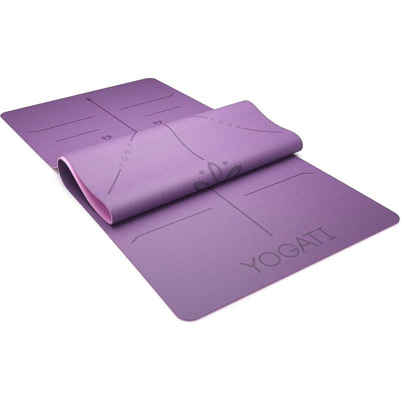 Non-Slip Yoga Mat W/ Alignment Lines TPE Dual Surface Fitness Pilates Training