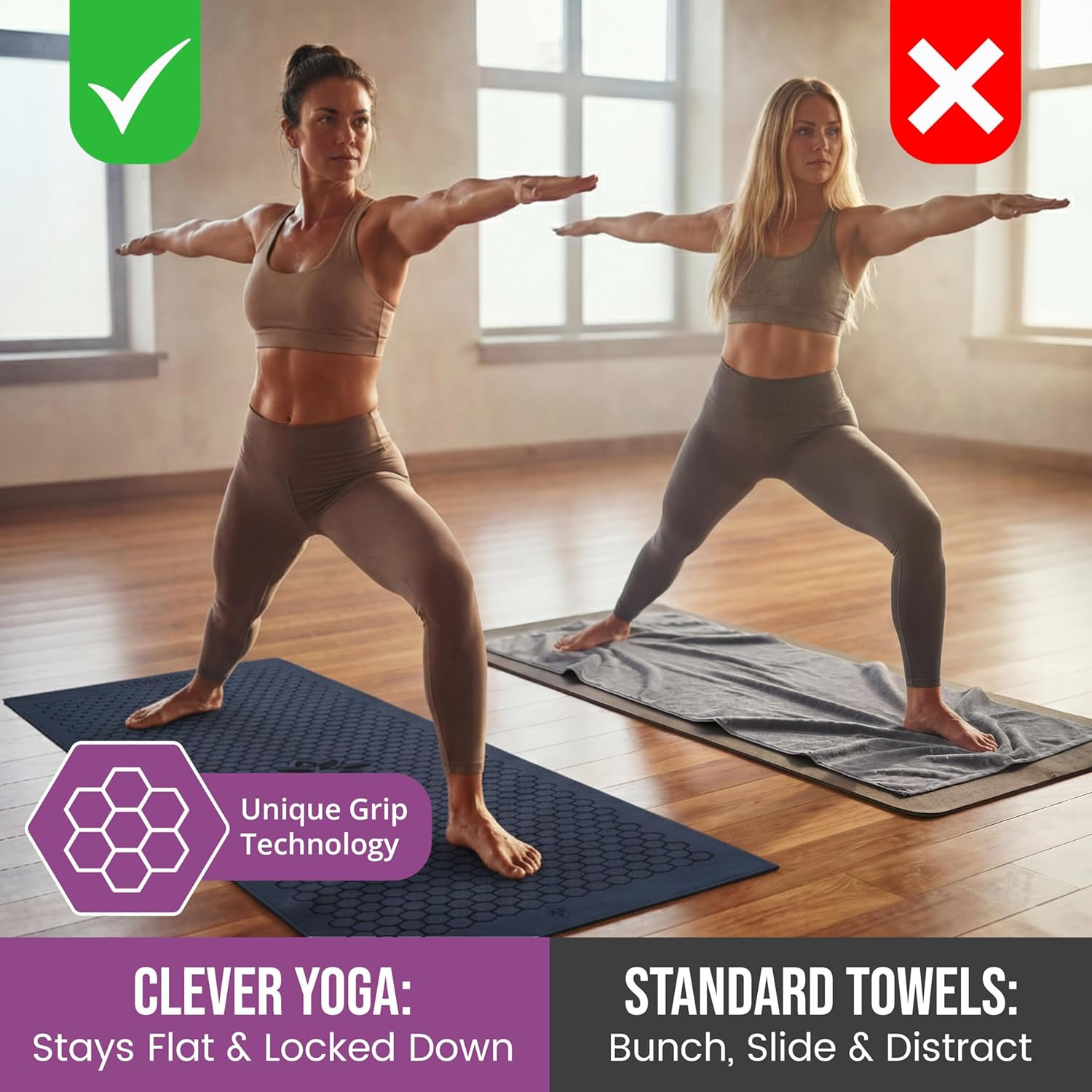 Hot Yoga Mat Towel – Non-Slip Grip for Hot Yoga, Sweat Absorbent, Honeycomb Sili