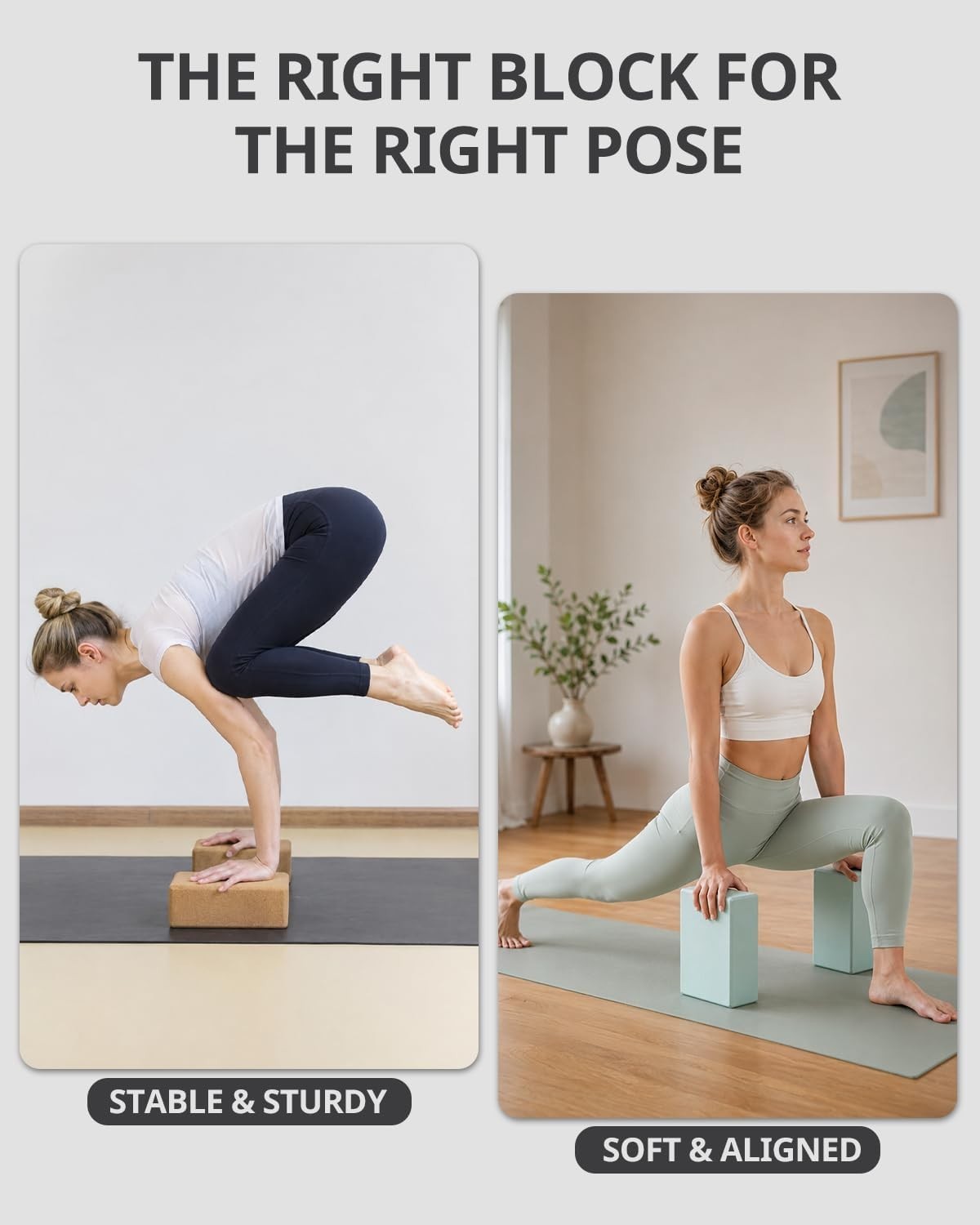 Cork Yoga Blocks, 2 Pack Yoga Blocks Natural Cork, High Density Yoga Block wi…