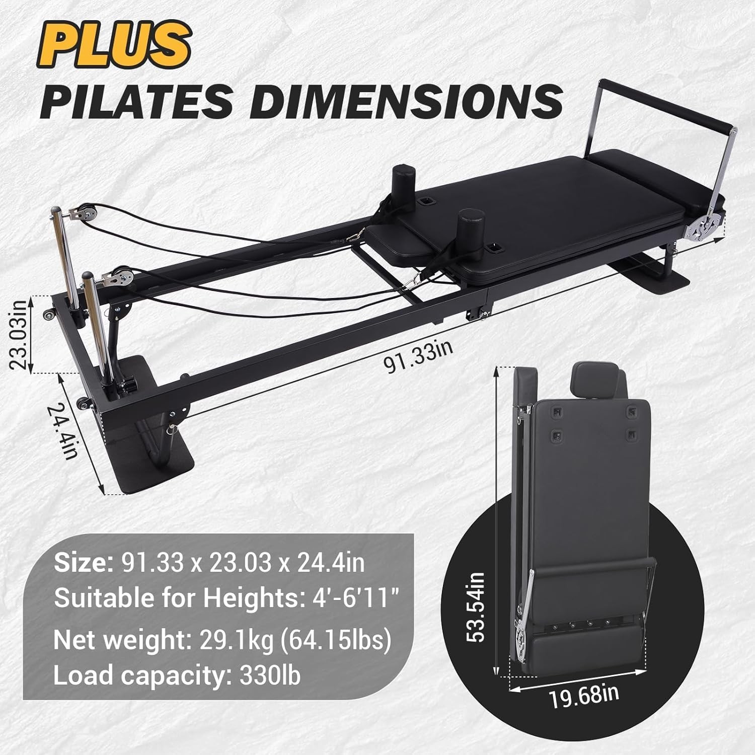 Pro Foldable Extra-Length Reformer Pilates Machine Equipment for Home Adjustable