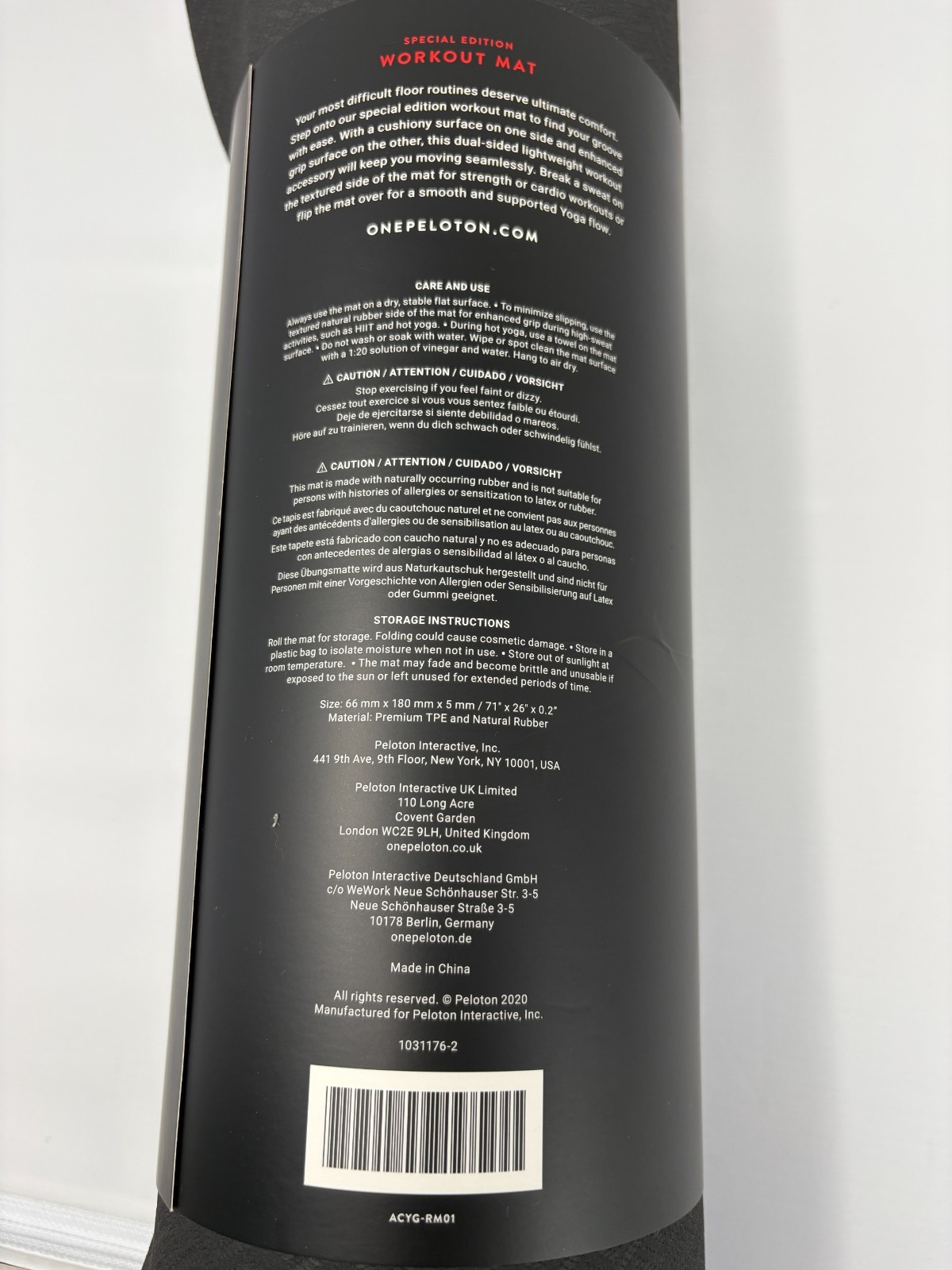 NEW Peloton Special Edition Heavy Duty Workout/Yoga Mat 71×26 BLACK