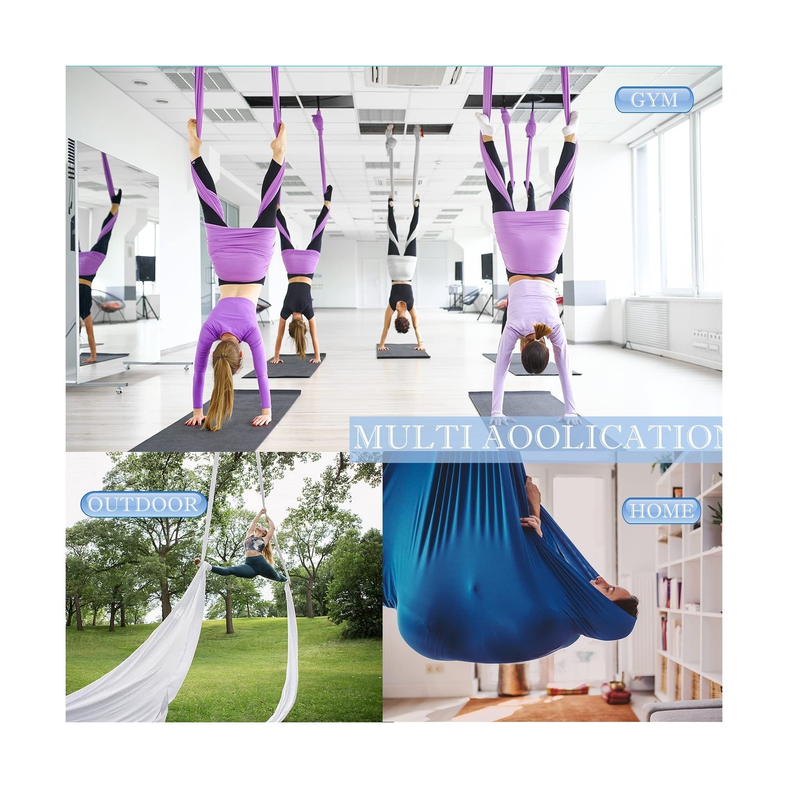5.5 Yards Aerial Silks Yoga Swing Set – Aerial Yoga Hammock Kit… Fast USA SHIP