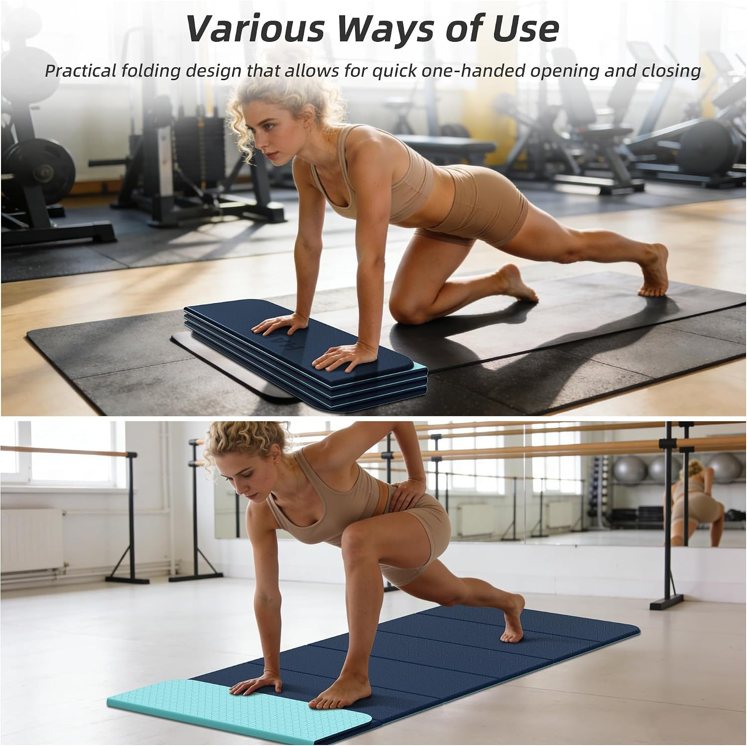 Foldable Non-Slip Yoga Mat, 74&Prime;x32&Prime;, Portable TPE Workout Mat for Home Gym