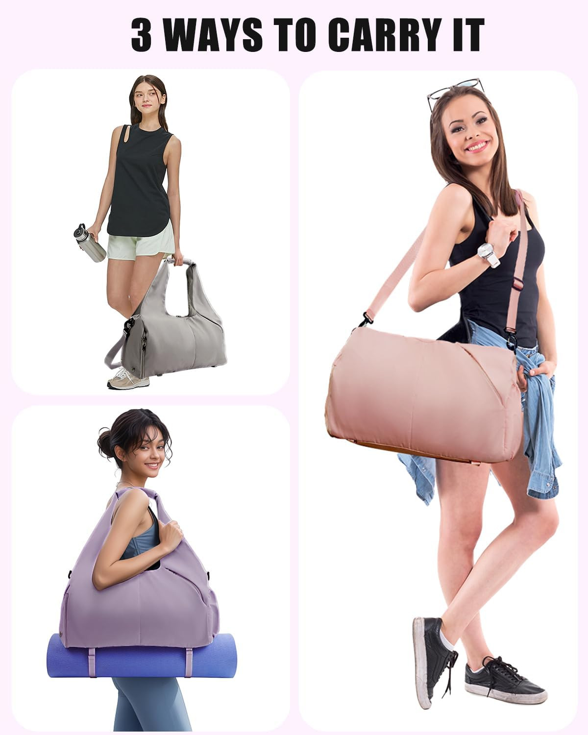 Gym Bag for Women with Shoe Compartment Yoga Mat Bag with Wet Pocket and Water B