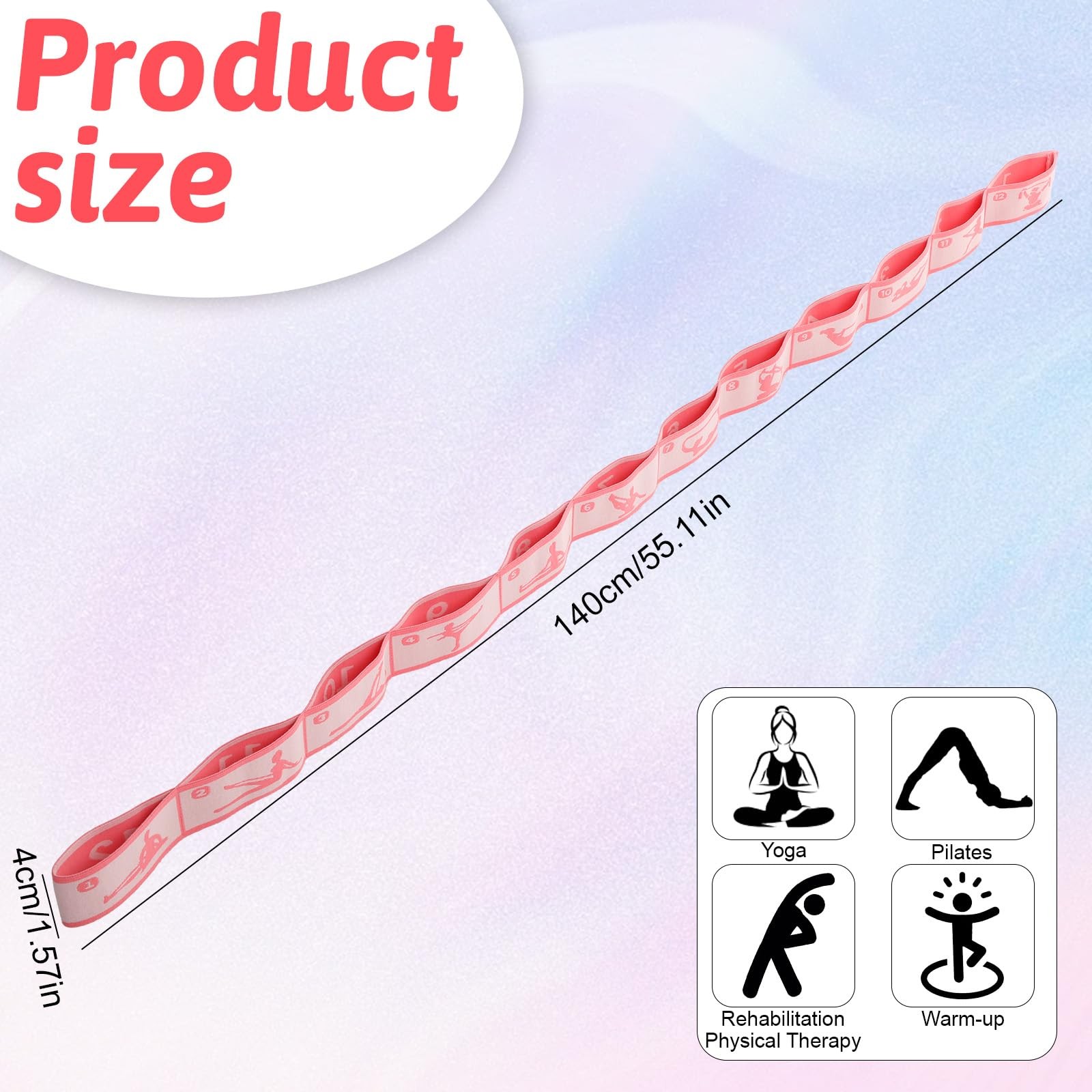 12 Loops Yoga Band, Bands for 4x140cm / 1.57×55.2 Inches, Pink