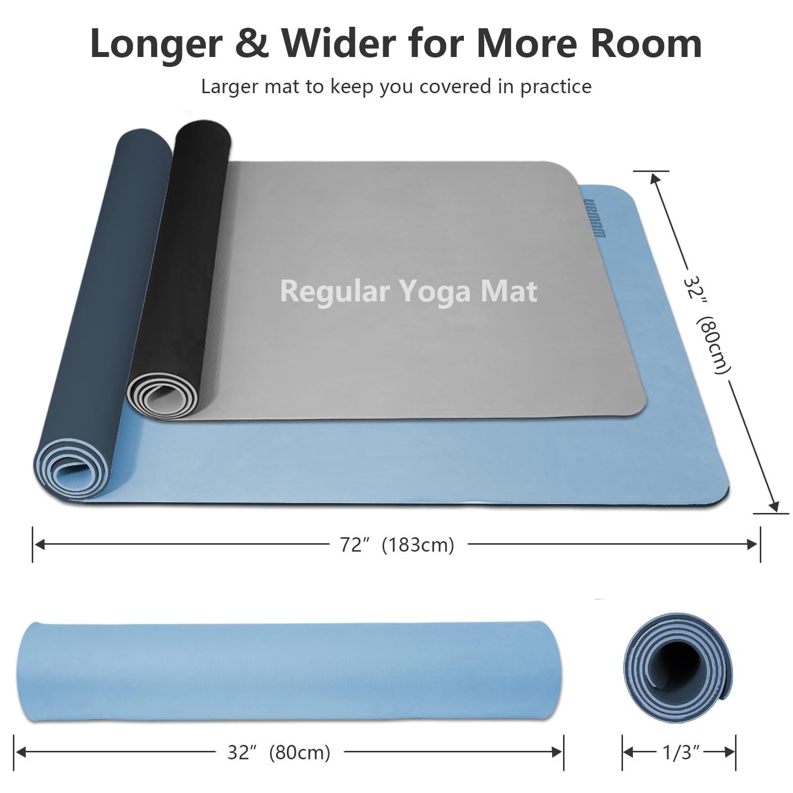 Wide Yoga Mat-80cm Non Slip Extra Thick 1/3 » Fitness Exercise Mat TPE Materi…