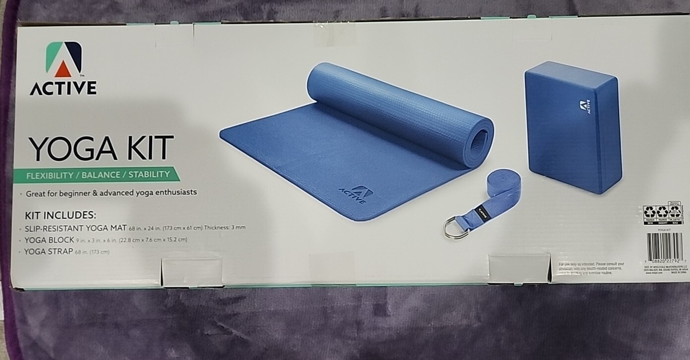 NEW ACTIVE Yoga Kit Includes Slip Resistant Yoga Mat, Yoga Block and Yoga Strap