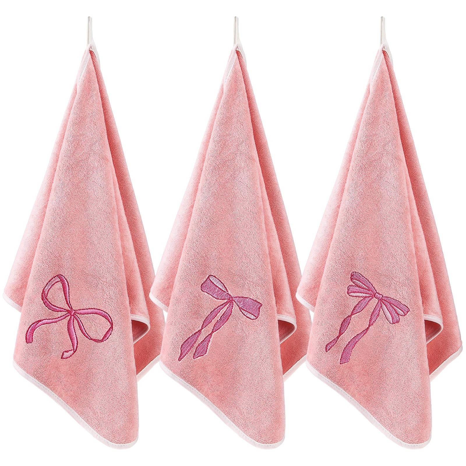 Tegeme 3 Pcs Bow Microfiber Gym Towels Coquette 13 x 30 inches, Pink