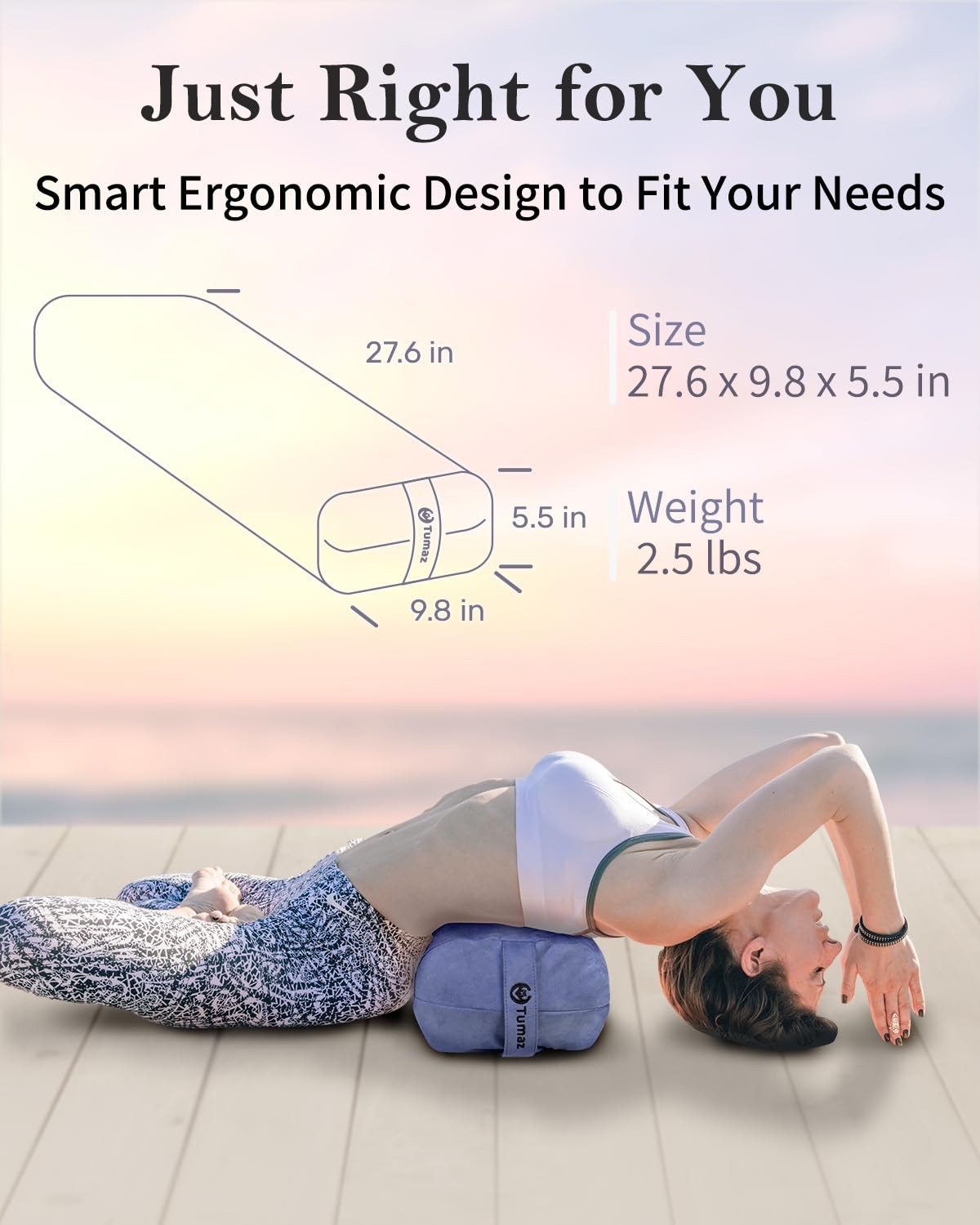 Tumaz Yoga Bolster Set – Rectangular 27.6&Prime; x 9.8&Prime; x 5&Prime;, Classic Blue