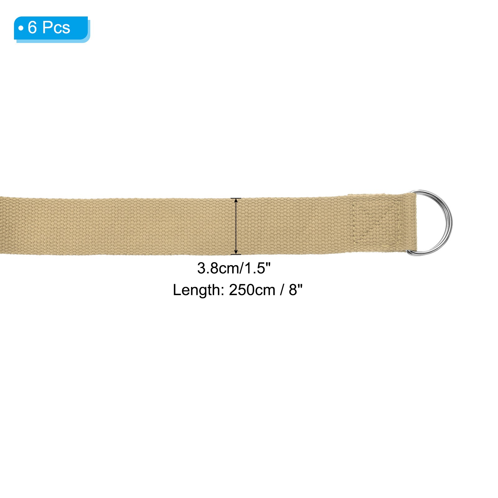 6Pcs 8 Feet Cotton Yoga Strap Belt Stretch Bands with D-Ring Buckle, Khaki
