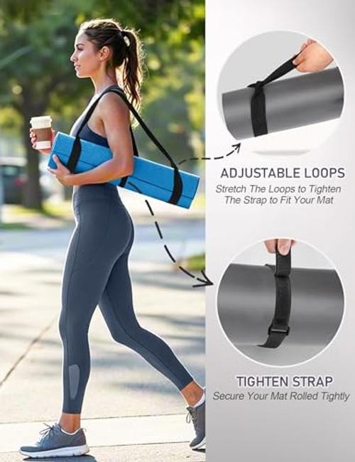 Yoga Mat Carrier Strap – Adjustable Thick and Wide Strap for Carrying Mat Black