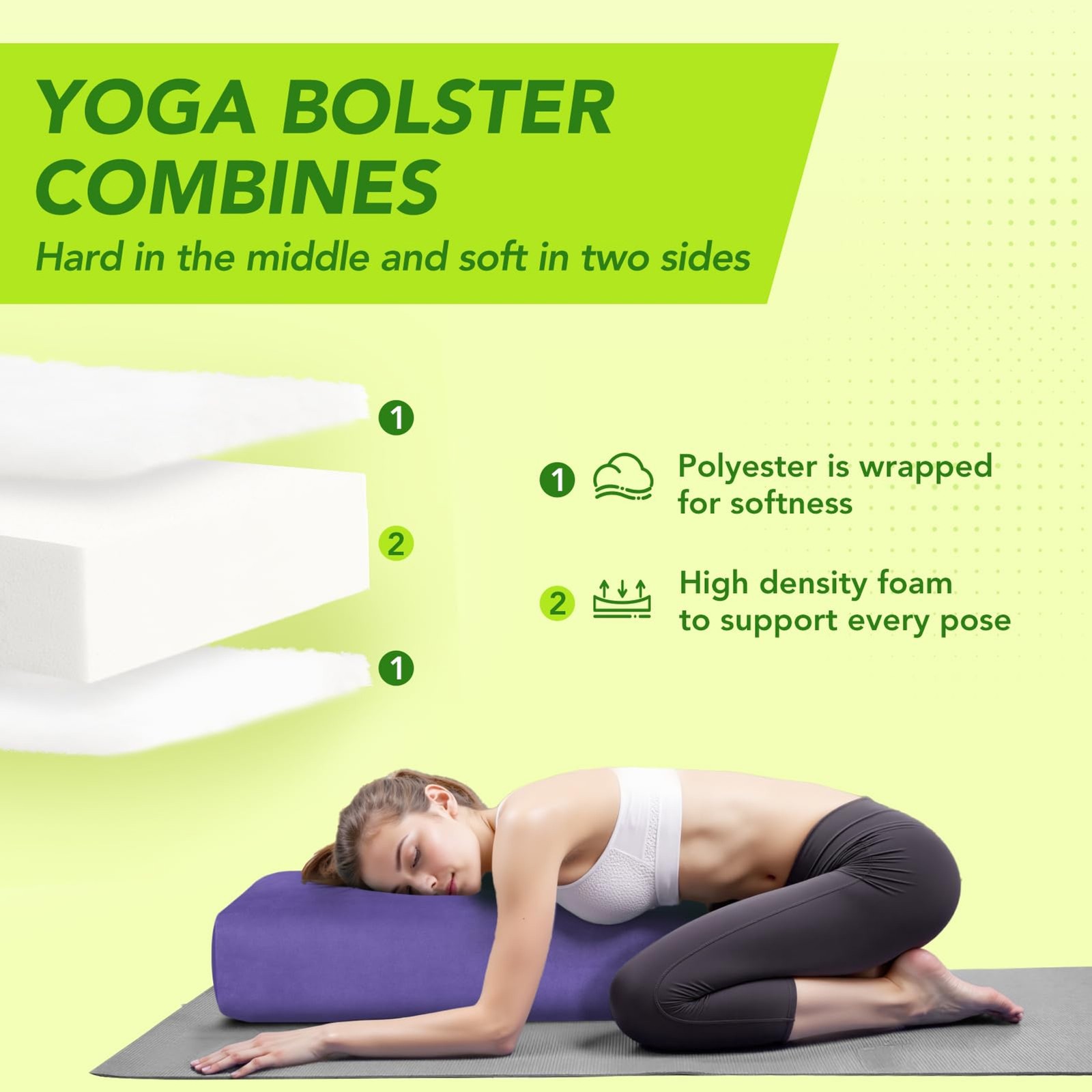 Wellsin Rectangular Yoga Bolster – Meditation Pillow with Washable Suede Cover,
