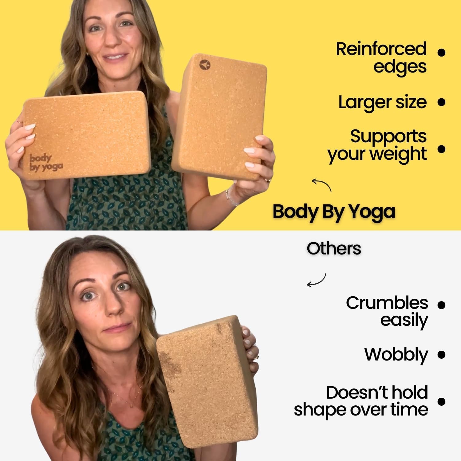 Cork Yoga Blocks 2 Pack – High Density Non Slip with Select Cork Grain for Ch…