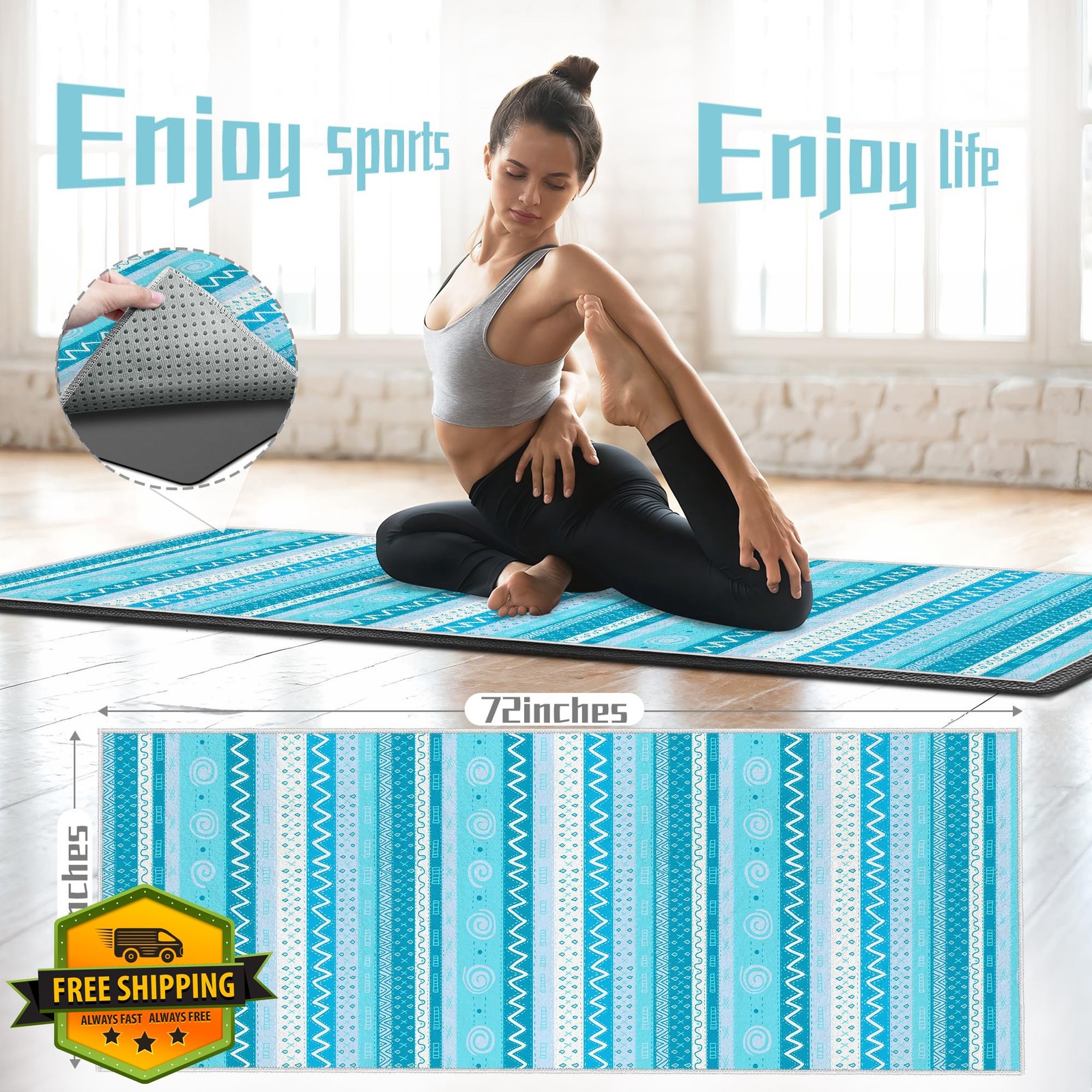 Alissgorat Yoga Towel Light Blue Triangle Geometry