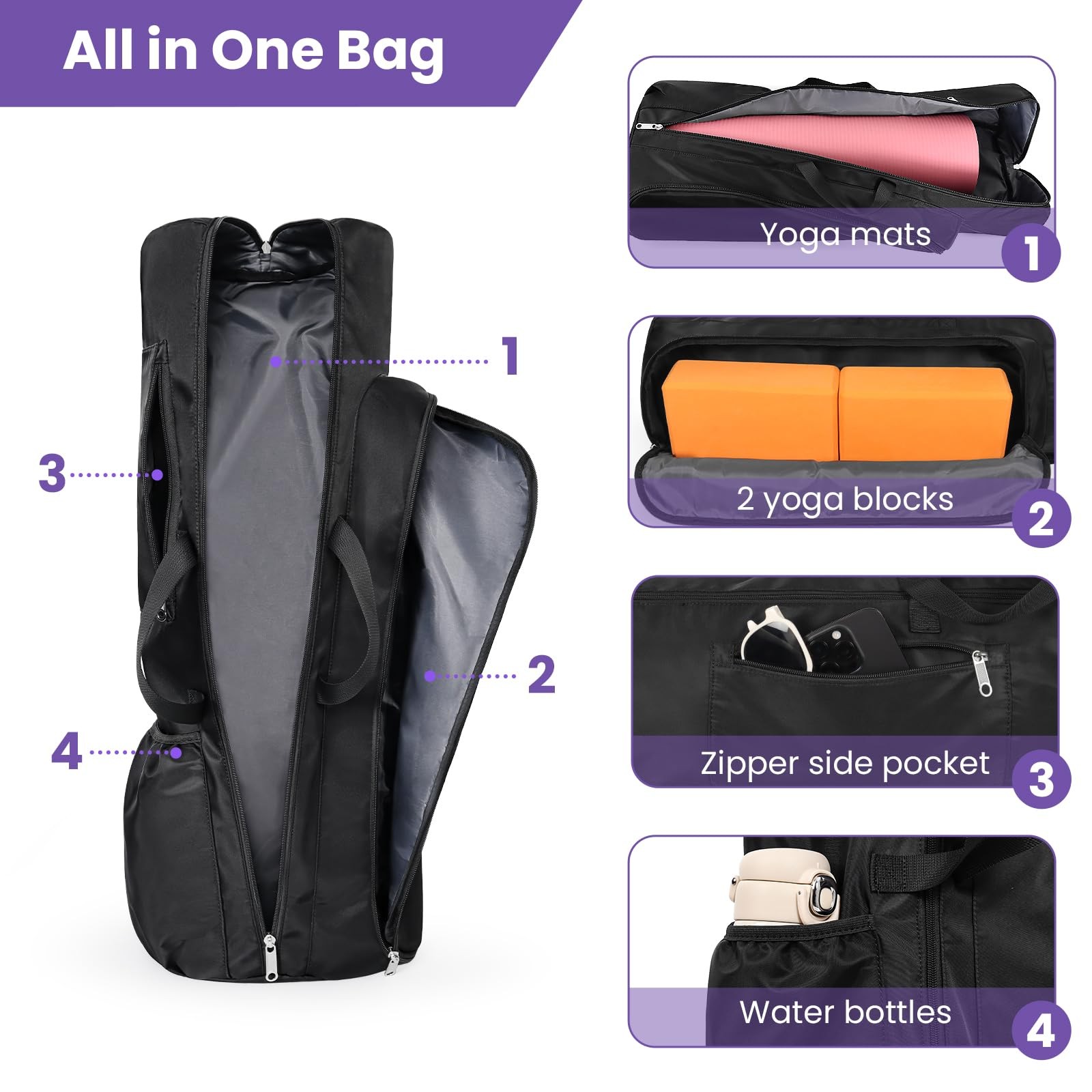 Yoga Mat Bag Backpack For Women Men MultiPockets Carrier For Gym Pilates