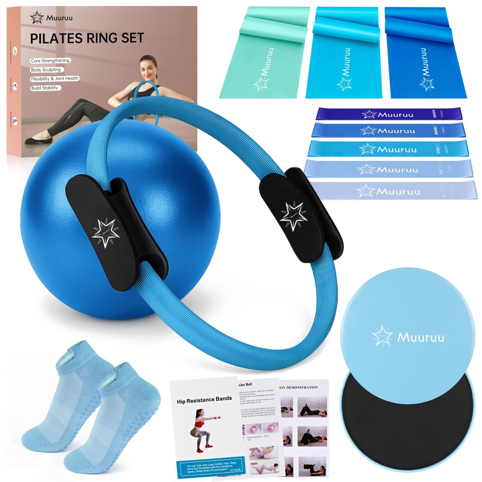 Pilates Ring Set, Essentials Kit for Home Workouts Women, 18-Pieces