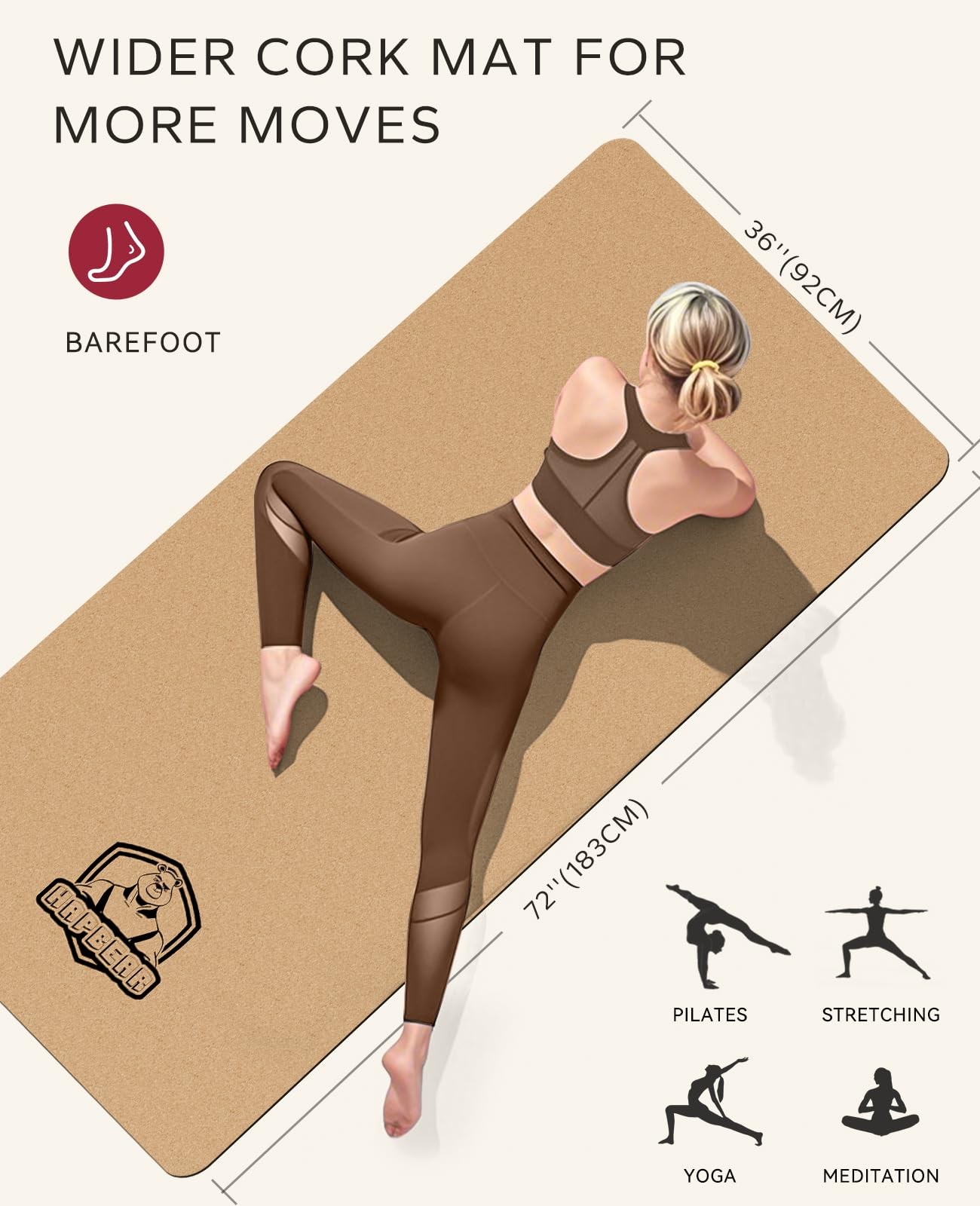 Large Cork Yoga Mat – 72&Prime;x36&Prime; Wide Non-Slip for Home Workout, Yoga, Pilates &…