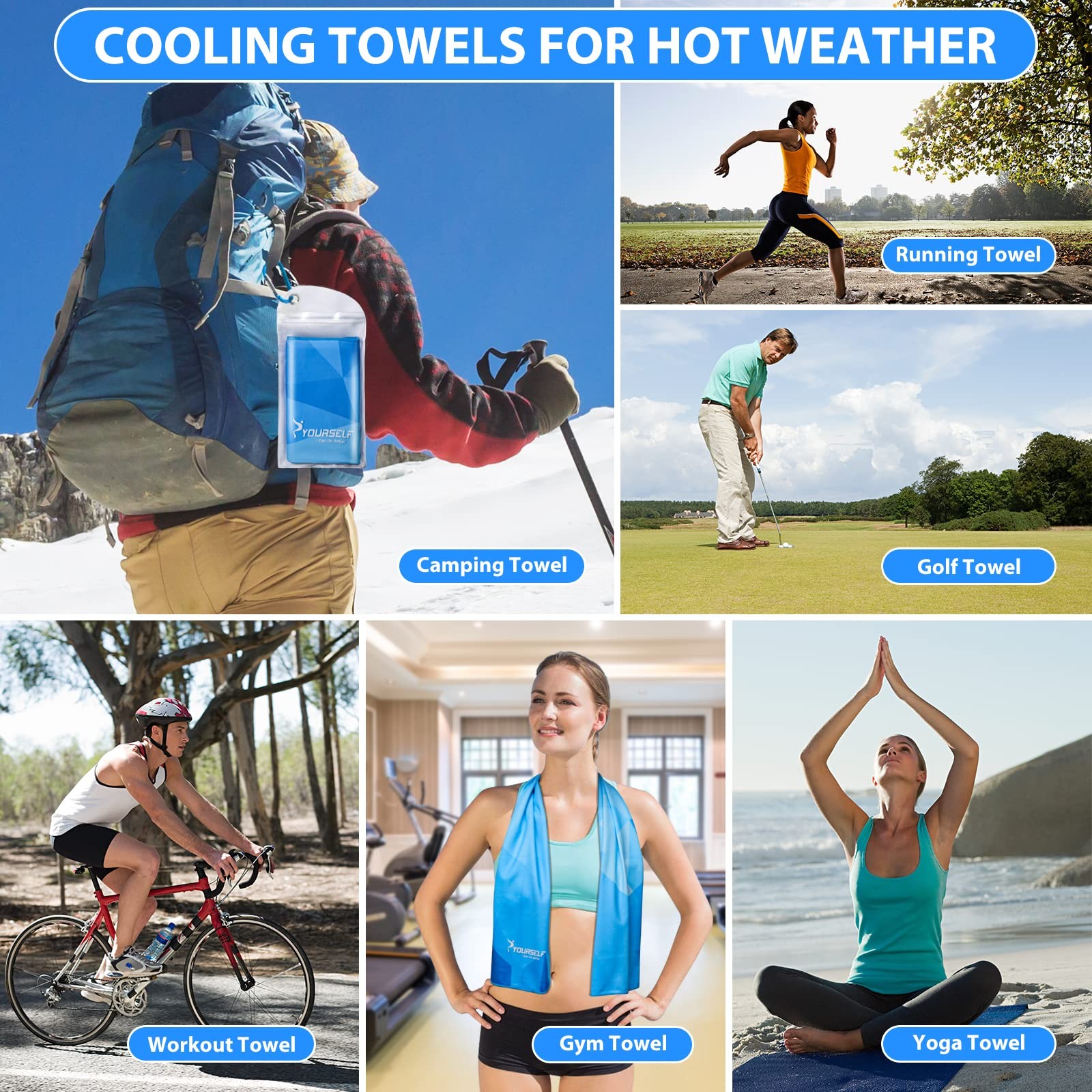 SYOURSELF Cooling Towels for 40&Prime;x12&Prime;, 4 Pack-blue Starry,starry,geo Blue,geo