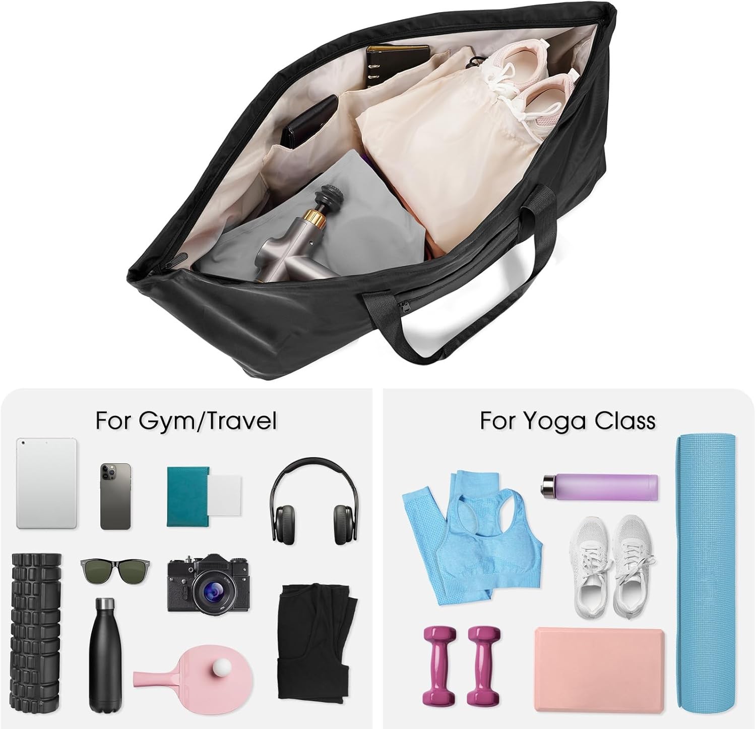 Large Yoga Mat Bag with Shoes Compartment and Wet Pocket Ladies Pilates Gym Tote