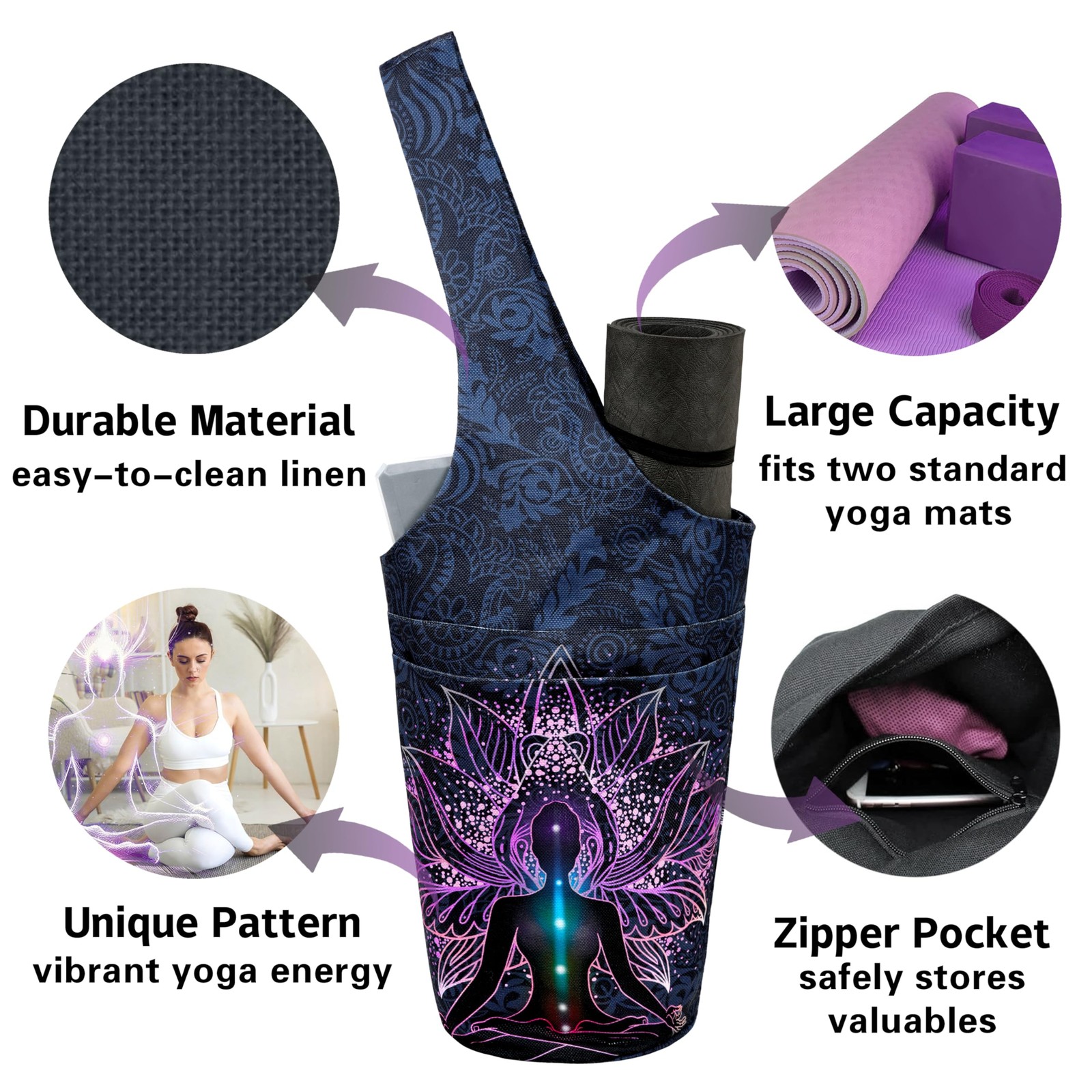 Yoga Mat Bag Carrier Side Large Pocket Durable Linen Workout Gym Travel Store