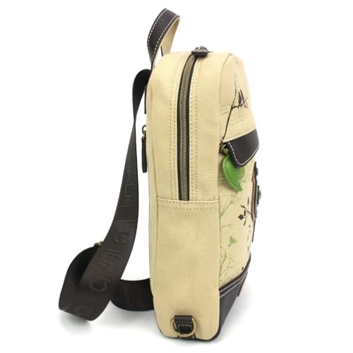 Canvas Sling Bag Women RFID Protected Canvas Crossbody Backpack Bird – Sand