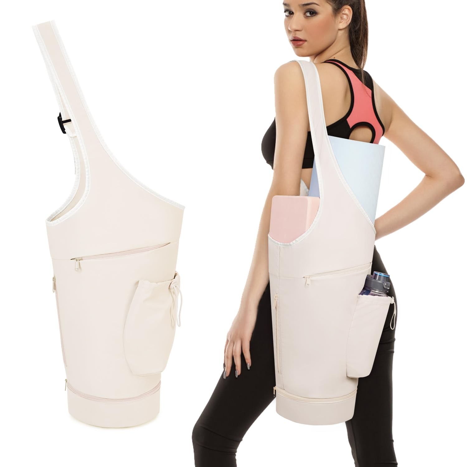 Large Opening Long Tote Yoga Mat Bag Carrier Waterproof Wet Drawstring Pocket