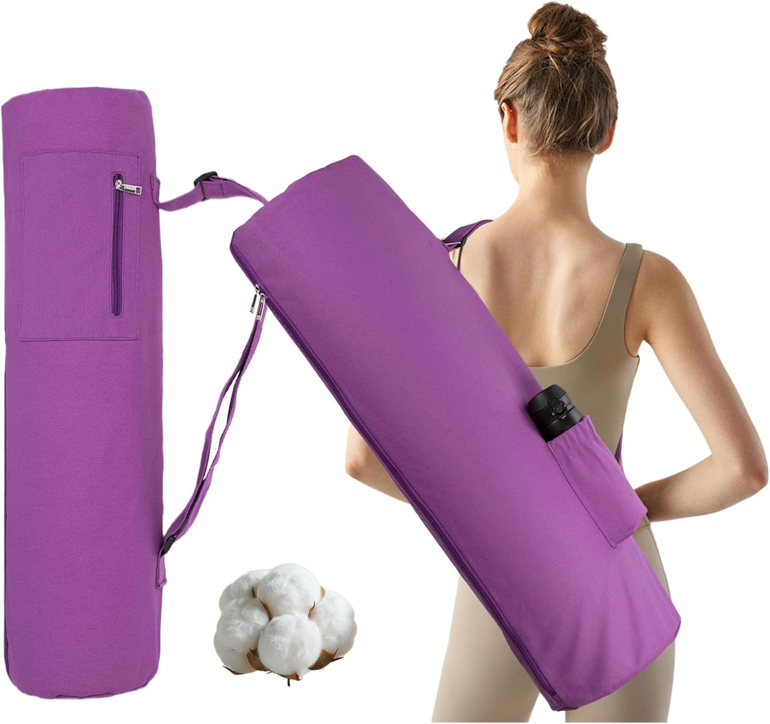 Cotton Yoga Mat Bag with Pockets and Adjustable Strap – Full Zip Cargo Yoga Mat
