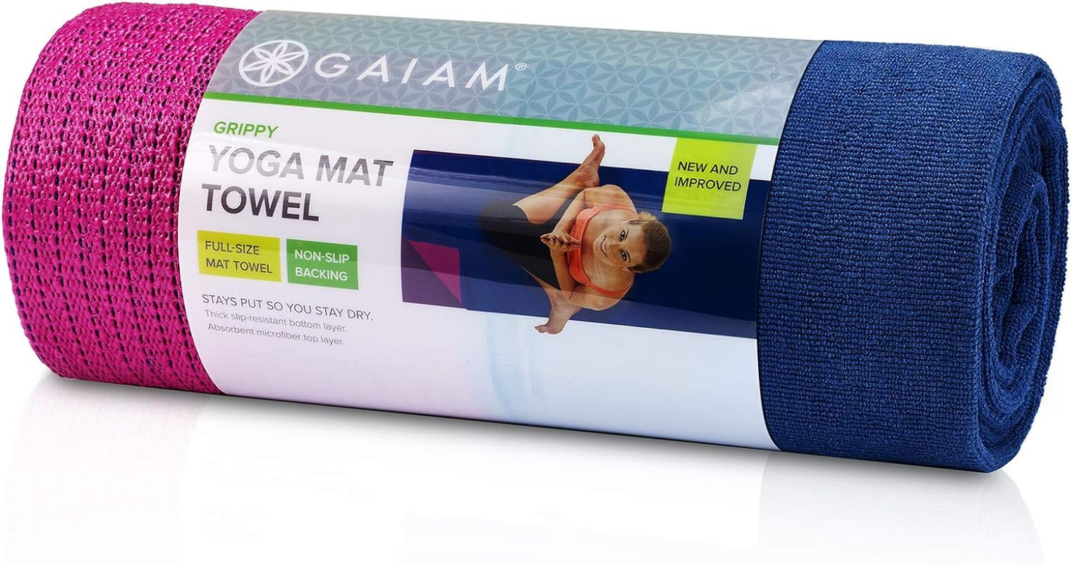 Gaiam Grippy Non Slip Yoga Mat Towel – Fast Drying Towel – Ideal for Hot Yoga –