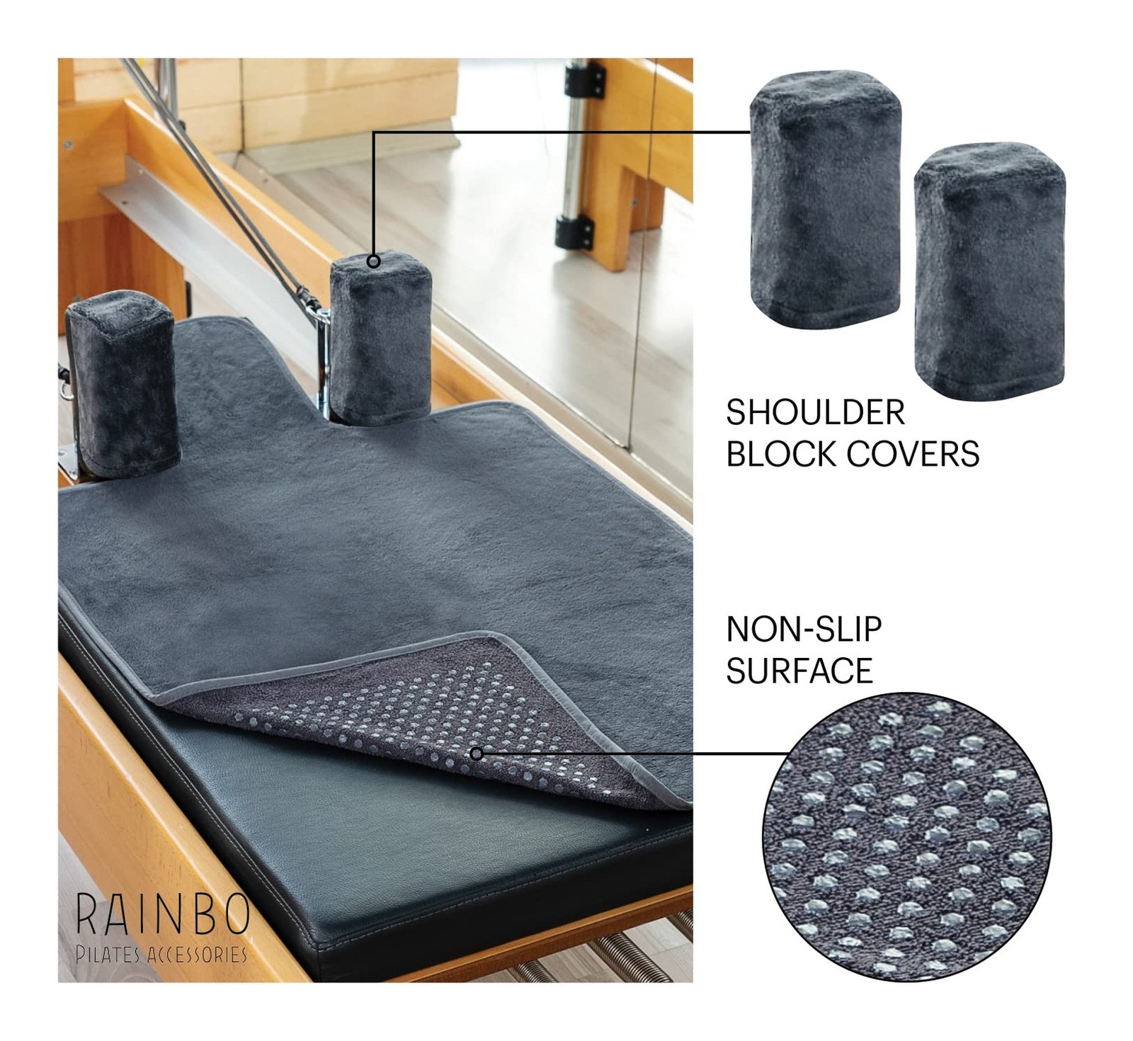 Pilates Reformer Non-Slip Mat Towel (Included 2 Pcs Shoulder Block Covers) (D…