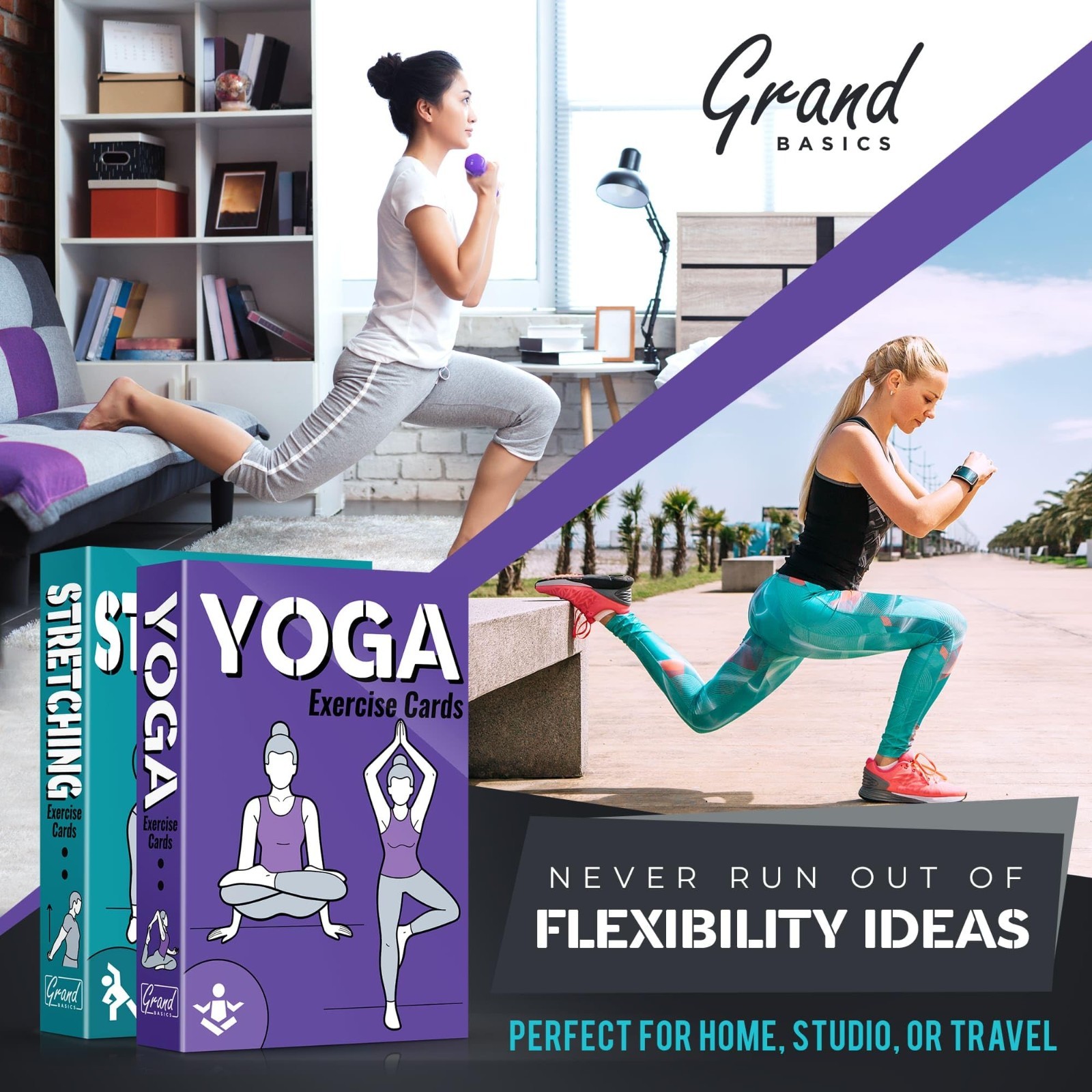 2-Pack Yoga Exercise Cards – 121 Poses & 26 Routines, Waterproof Fitness Deck fo
