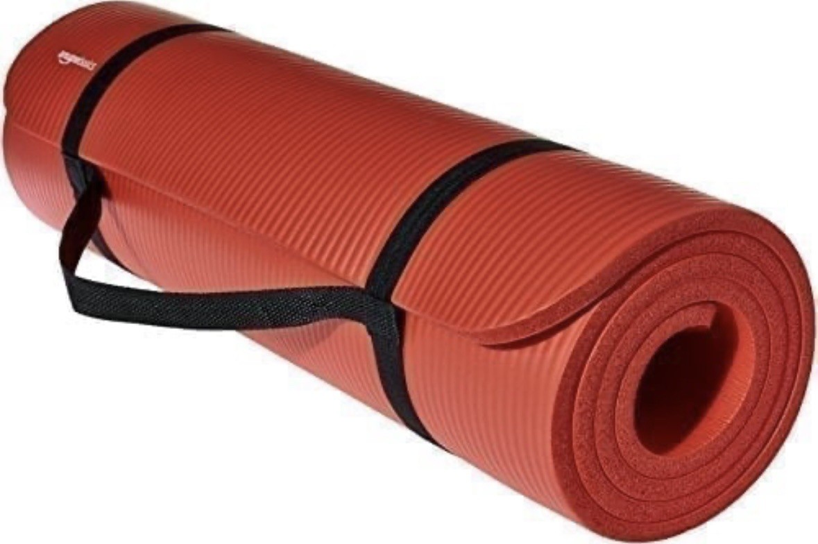 Amazon Basics 1/2 Inch Extra Thick RED Exercise Yoga Mat with Carrying Strap NEW