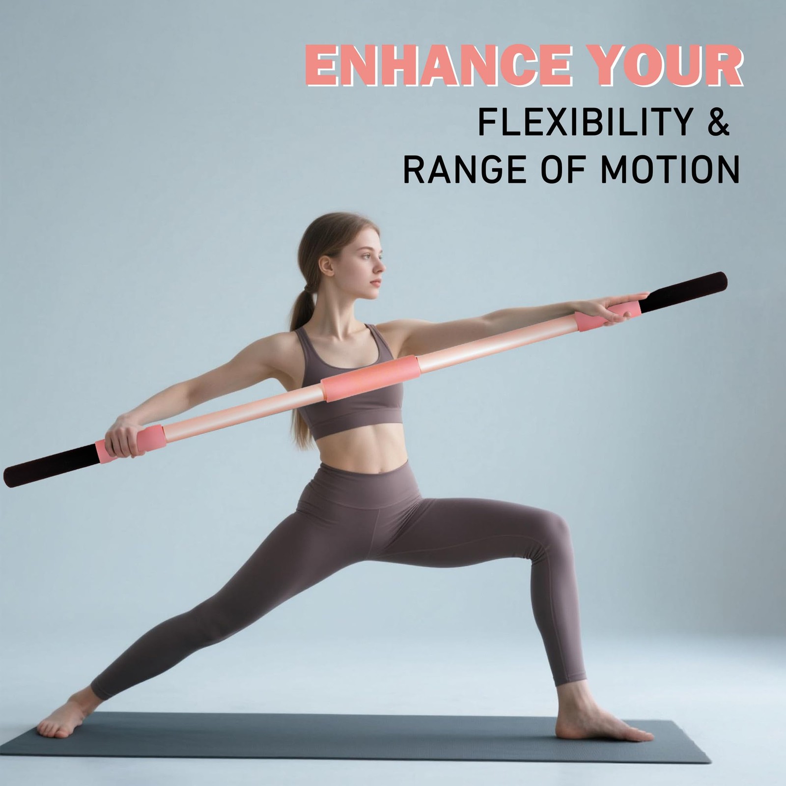 Pink Yoga Stick 58 Inch – Alloy Steel Stretching, Mobility & Exercise Stick w…