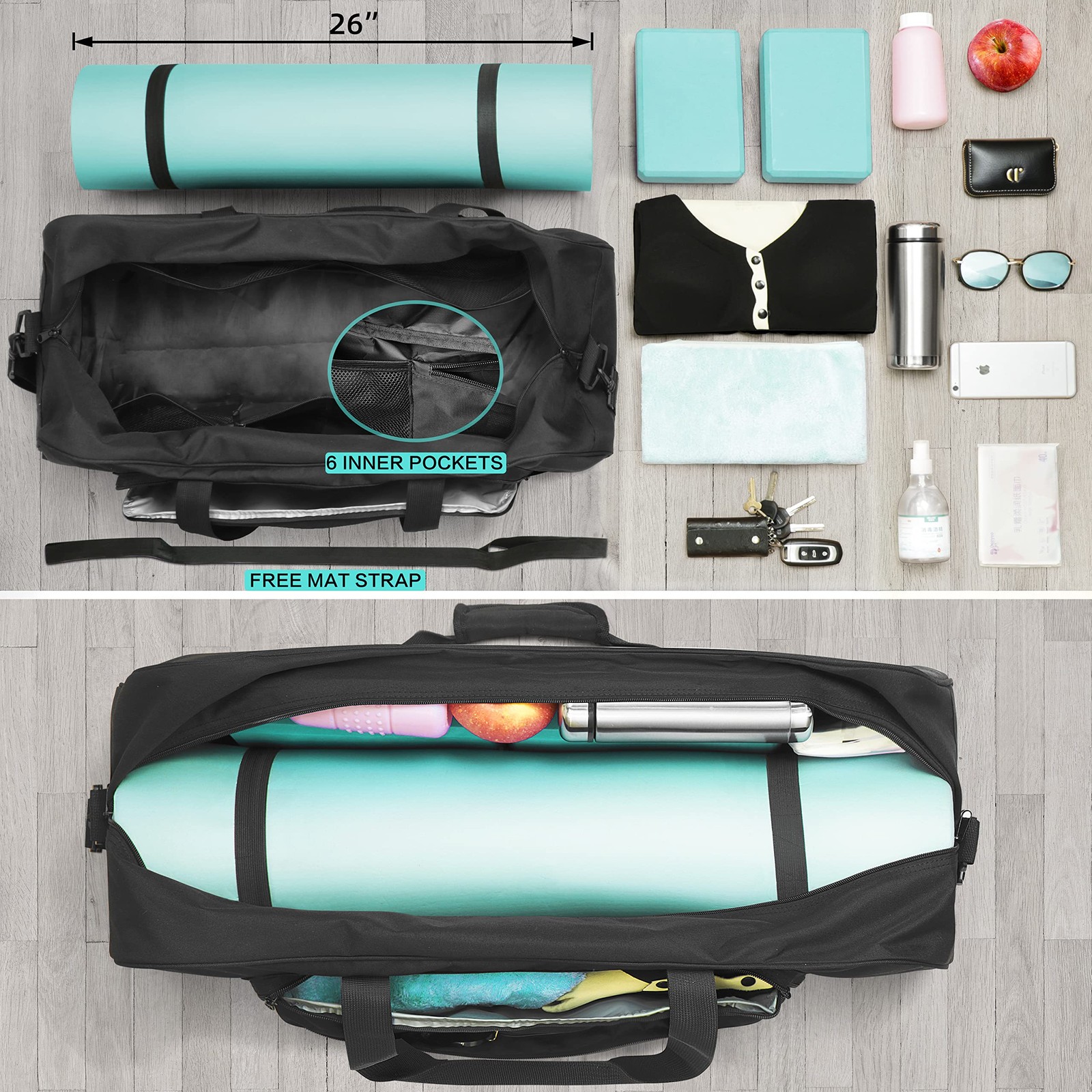 Yoga Mat Bag Carrier with 8-Pocket & Wet Pocket, Air Vent | Large Yoga Mat Ho…