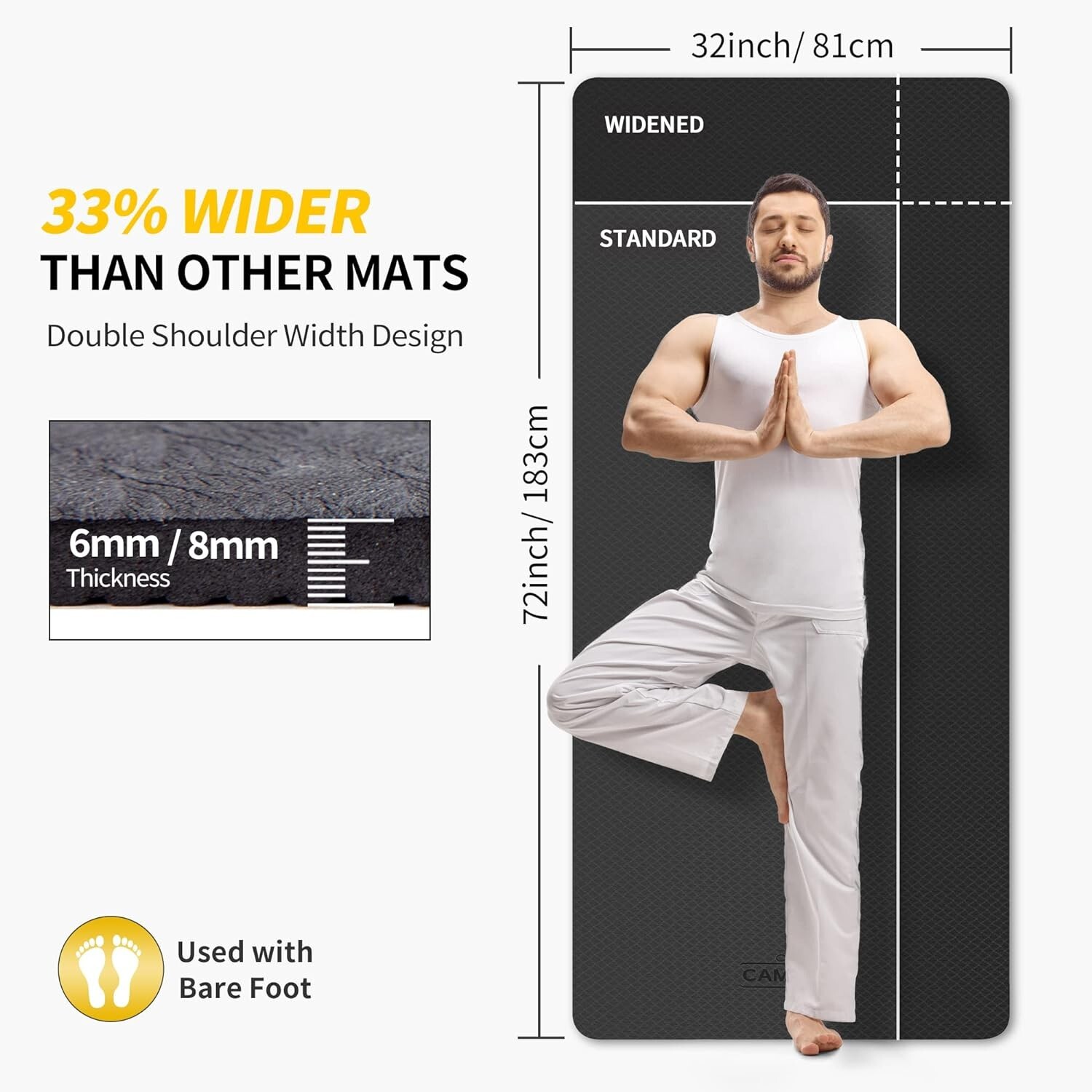 Extra Wide TPE Yoga Mat 72&Prime;x32&Prime;x1/4&Prime; – Non-Slip Comfort for Yoga & Pilates