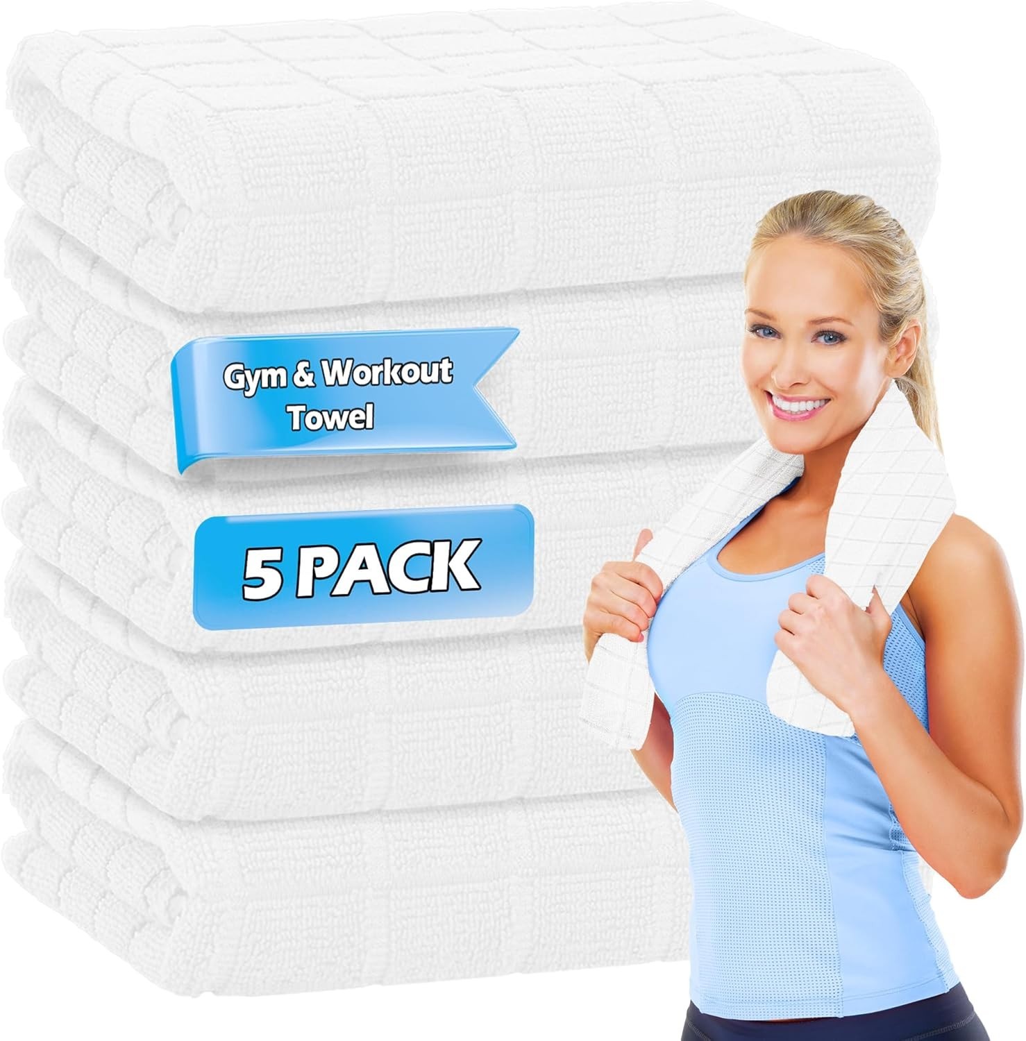 HOMERHYMRE Microfiber Workout Towels, 5 Pack White Gym Sweat Sports Towel for Yo